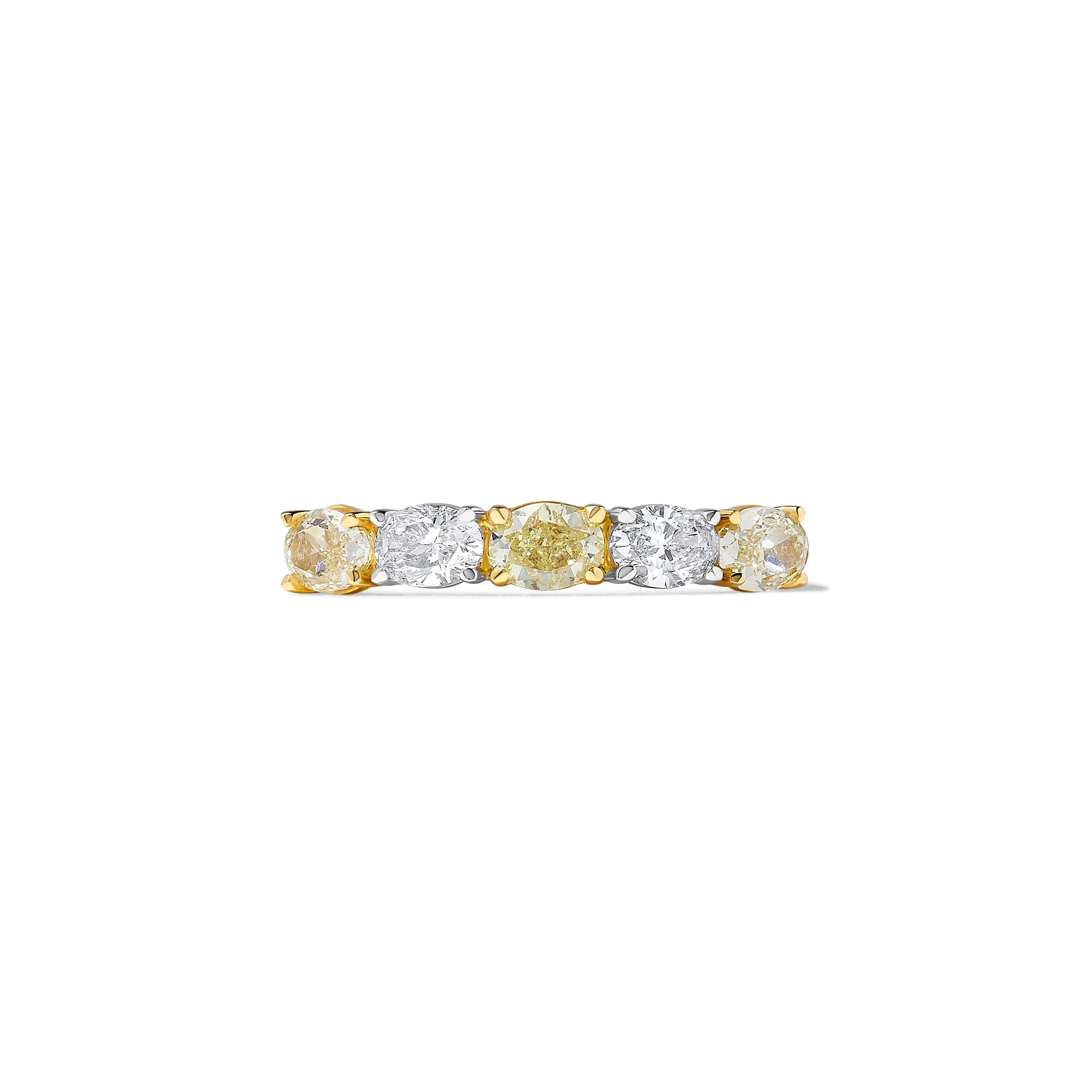 Natural Yellow Oval and White Diamond 1.17 Carat TW Gold Wedding Band