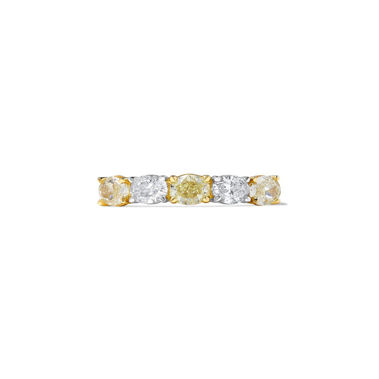 Natural Yellow Oval and White Diamond 1.17 Carat TW Gold Wedding Band