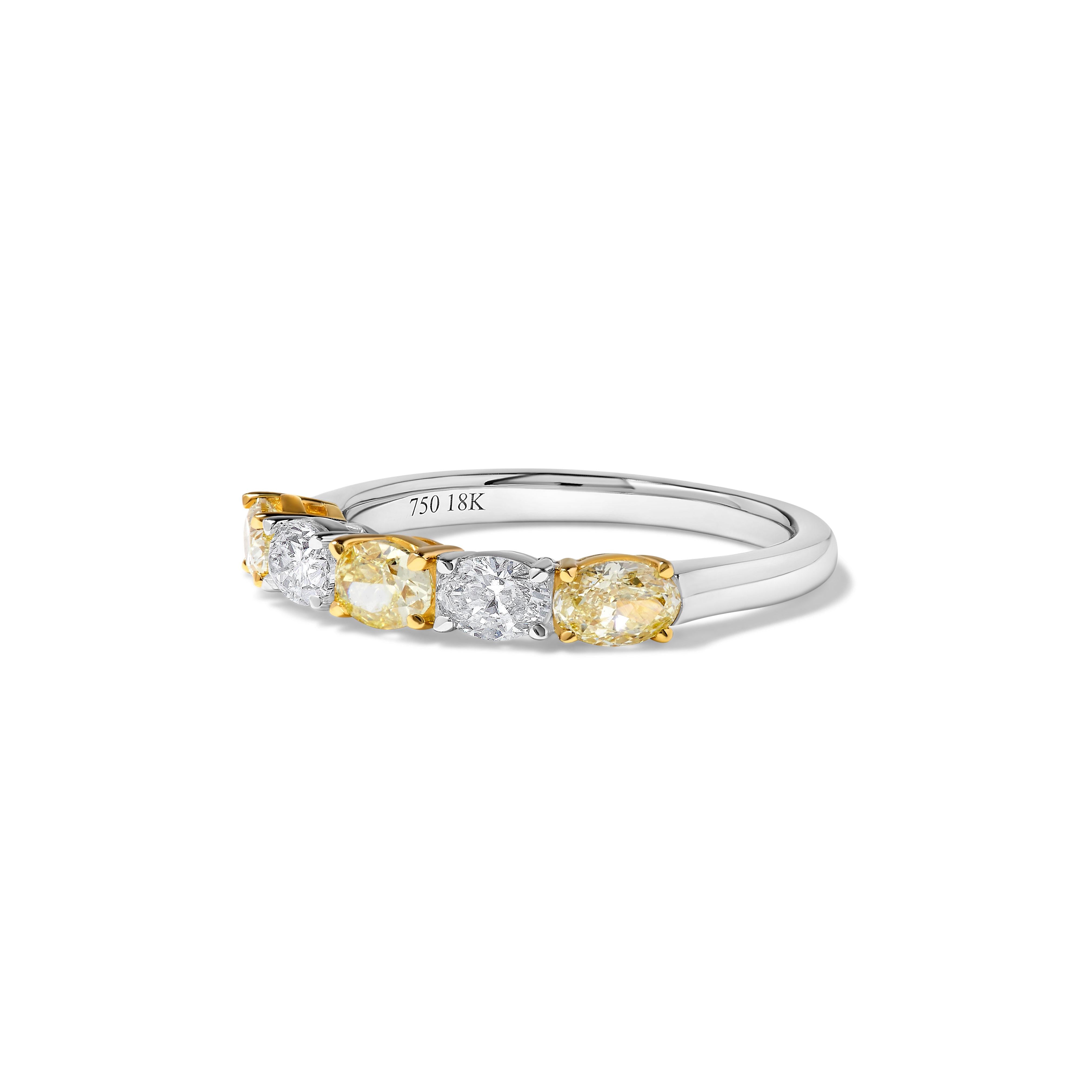 Natural Yellow Oval and White Diamond 1.17 Carat TW Gold Wedding Band