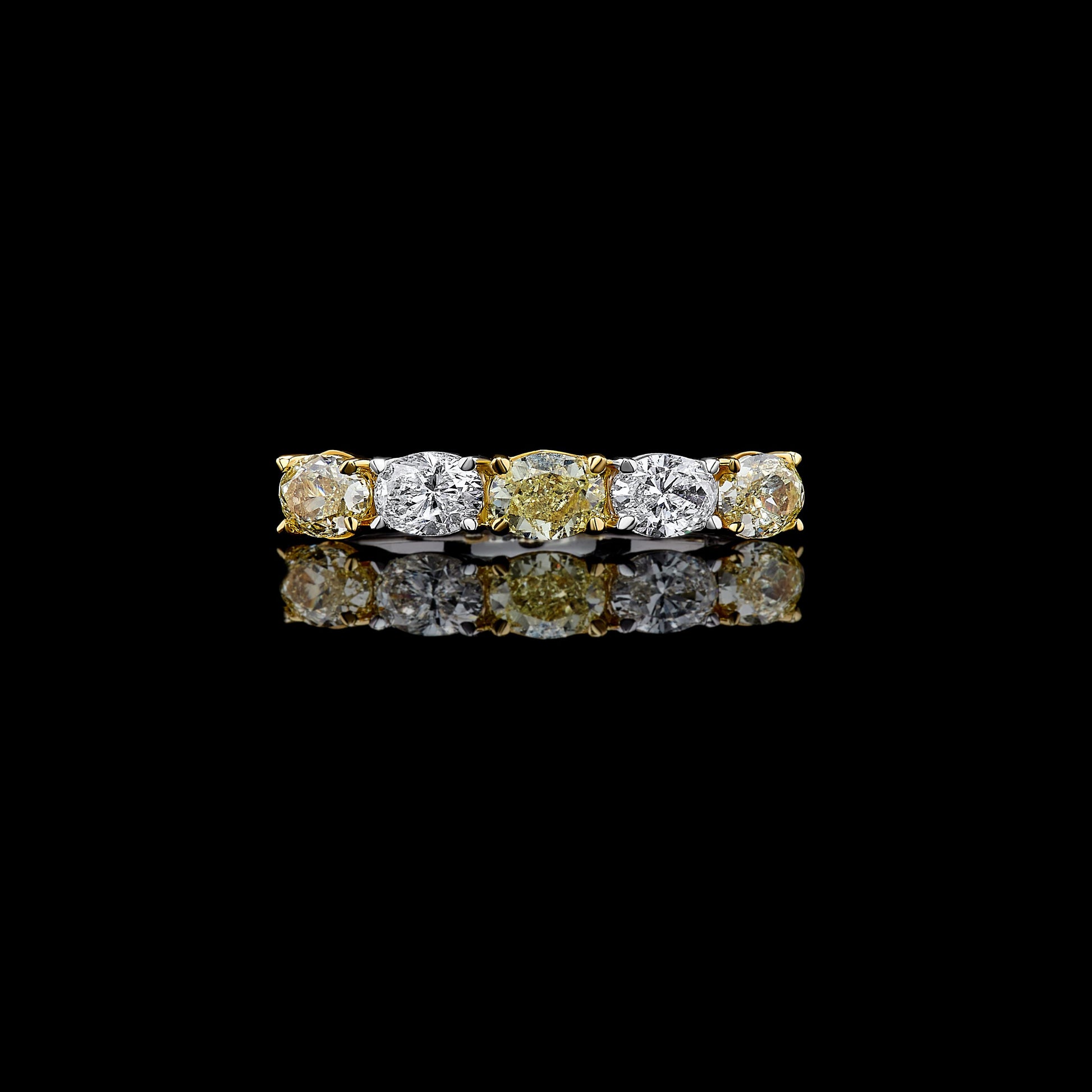 Natural Yellow Oval and White Diamond 1.17 Carat TW Gold Wedding Band