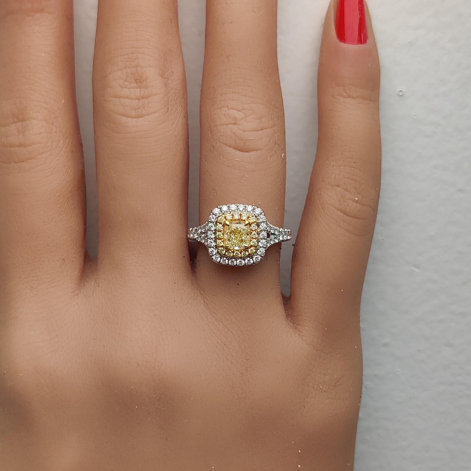GIA Certified Natural Yellow Cushion Diamond 1.42 Carat TW Gold Cocktail Ring
