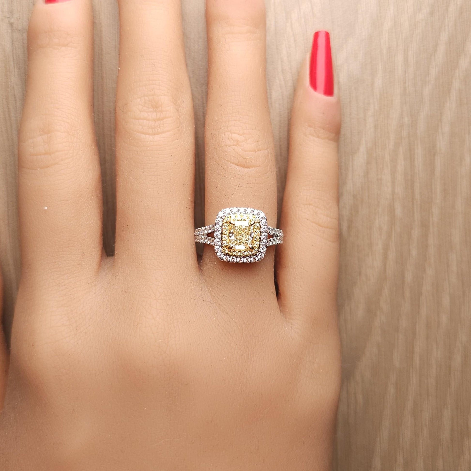 GIA Certified Natural Yellow Radiant Diamond 1.65 Carat TW Gold Cocktail Ring