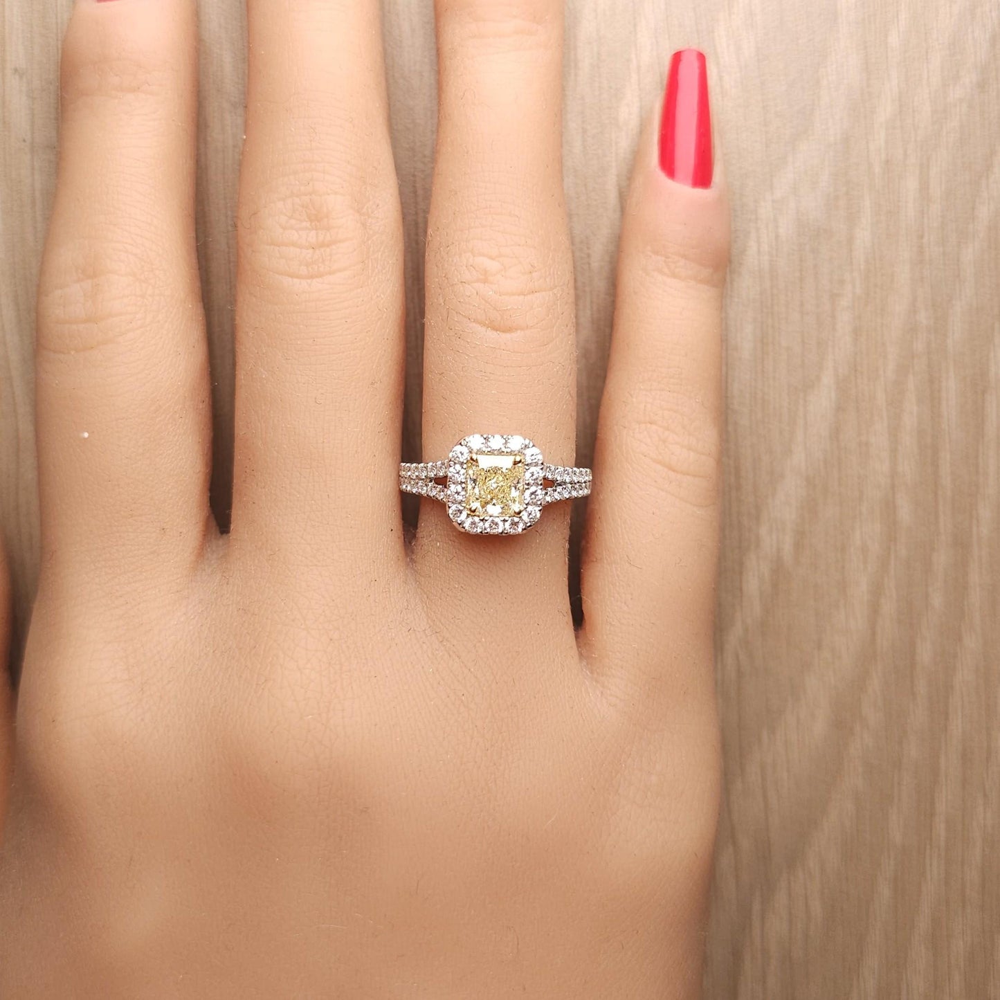 GIA Certified Natural Yellow Radiant Diamond 1.57 Carat TW Gold Cocktail Ring