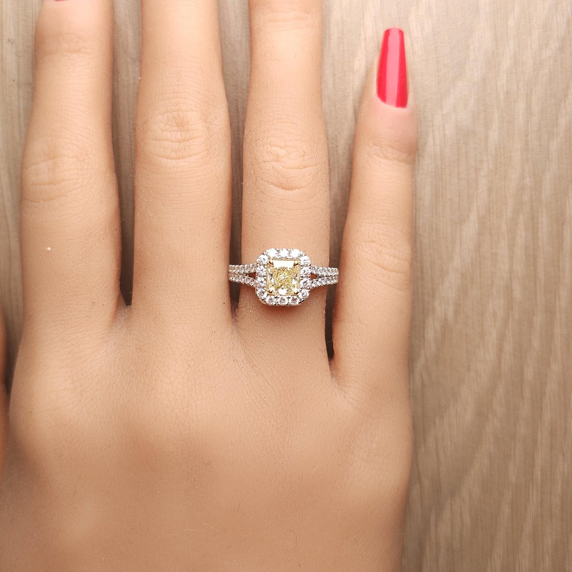 GIA Certified Natural Yellow Radiant Diamond 1.57 Carat TW Gold Cocktail Ring