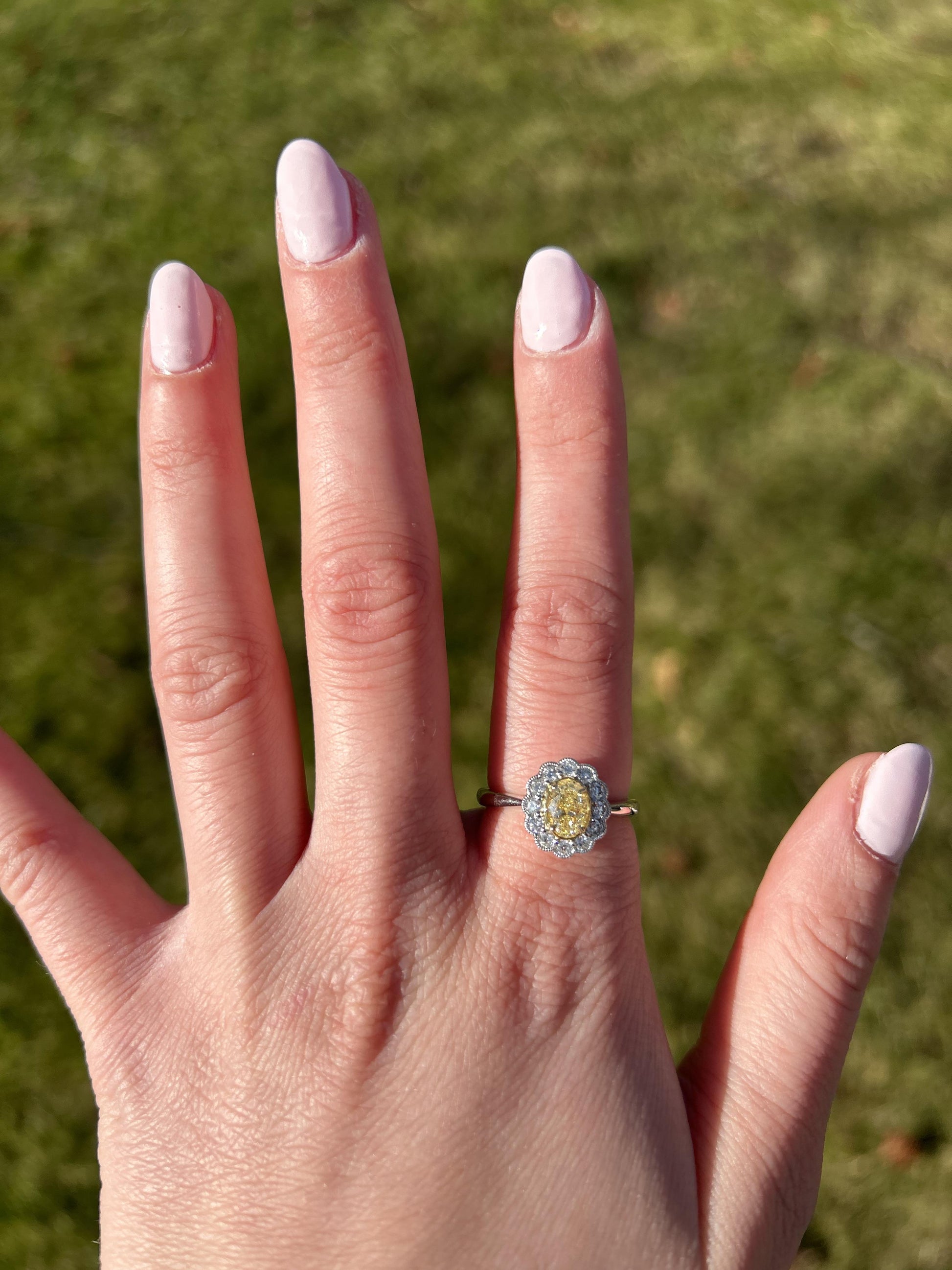 Natural Yellow Oval and White Diamond 1.06 Carat TW Platinum Cocktail Ring