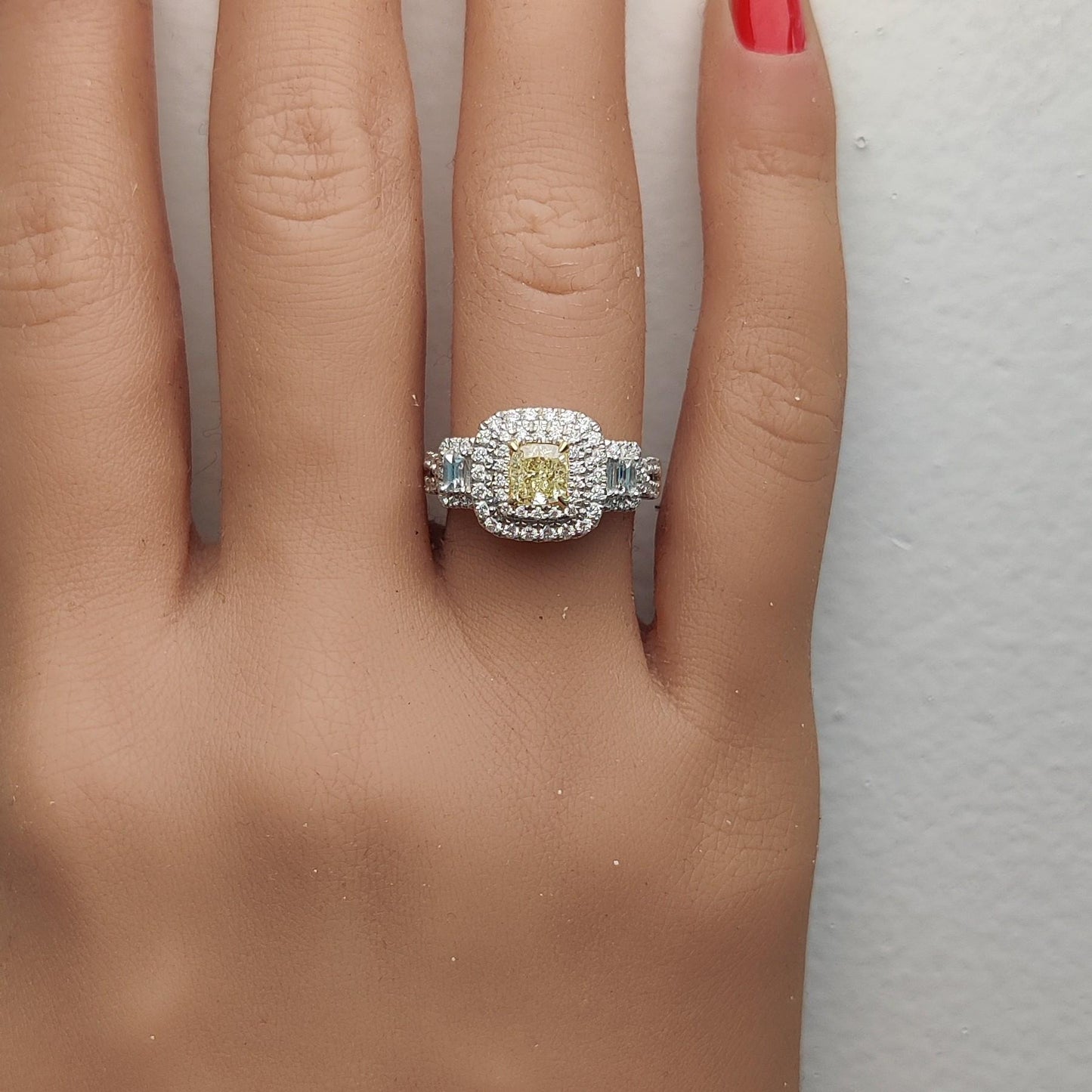 Natural Yellow Cushion Diamond 1.28 Carat TW Gold Cocktail Ring