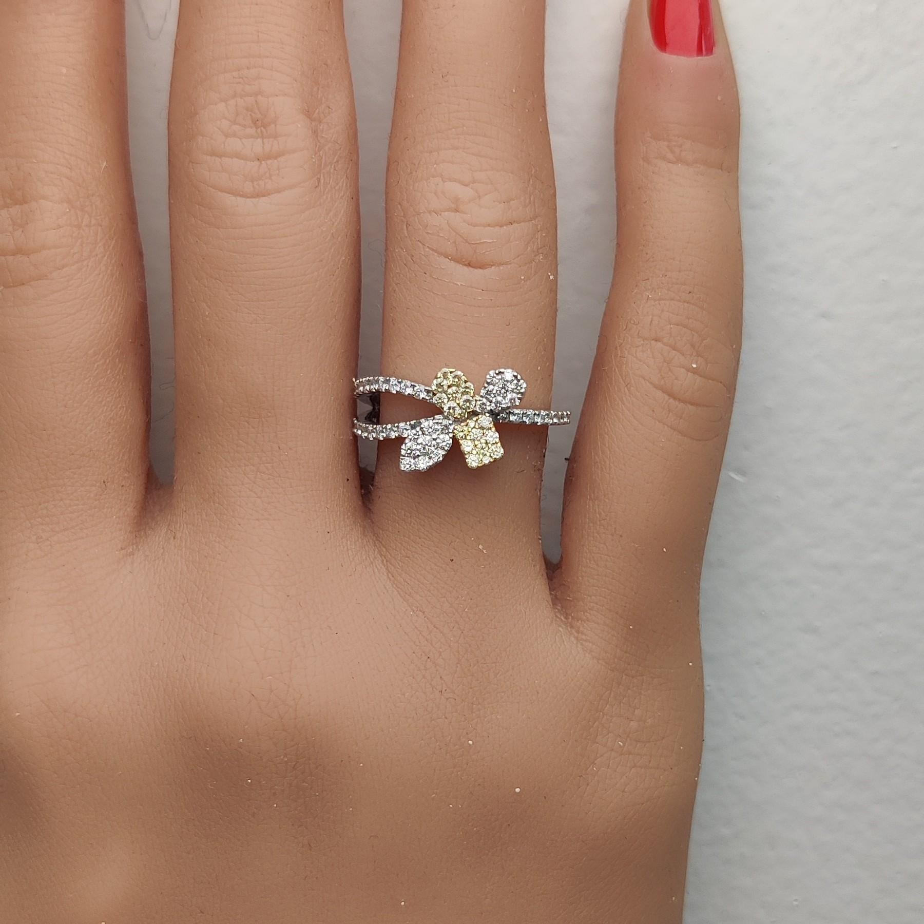 Natural Yellow Round Diamond 0.62 Carat TW Gold Cocktail Ring