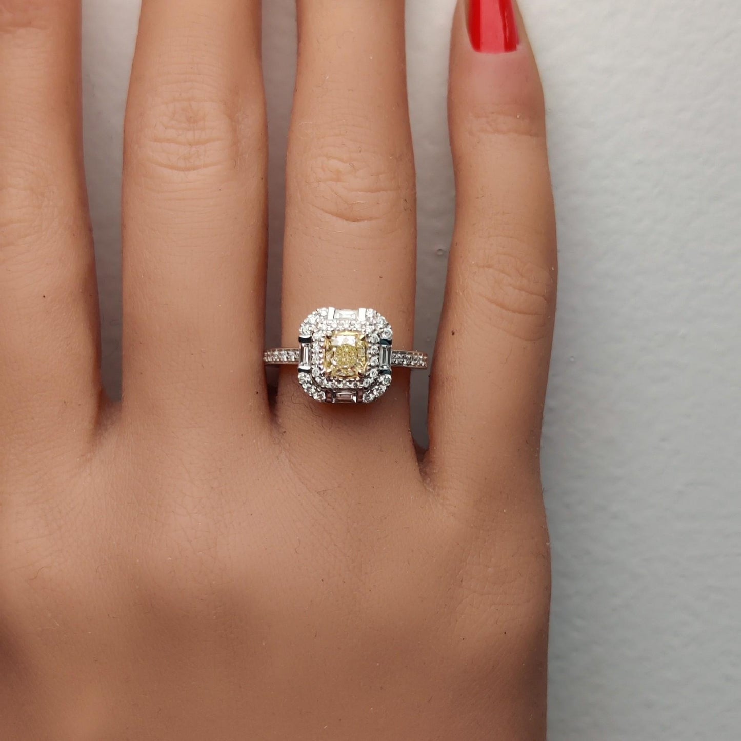 Natural Yellow Cushion Diamond 1.24 Carat TW Gold Cocktail Ring