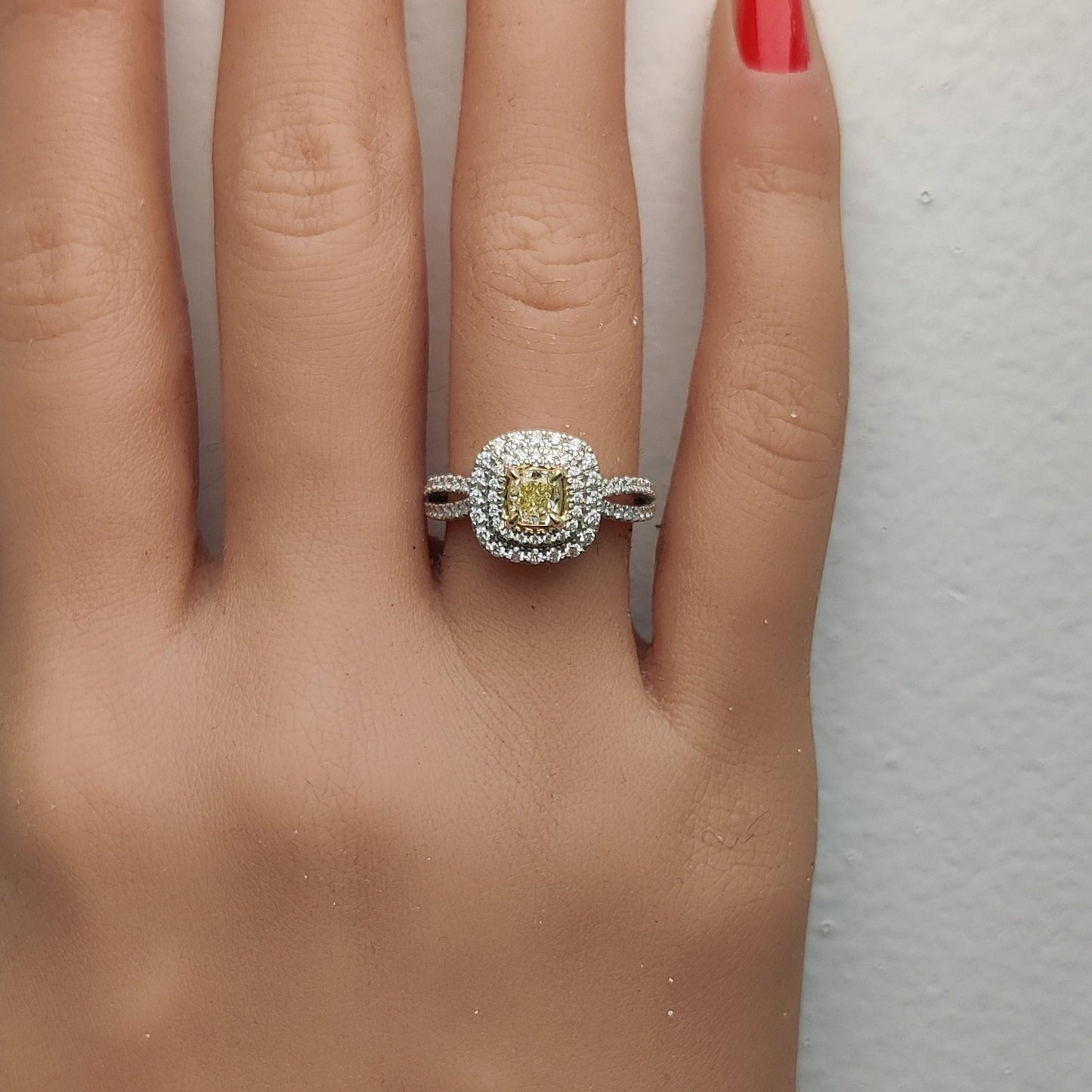 Natural Yellow Cushion Diamond 0.99 Carat TW Gold Cocktail Ring