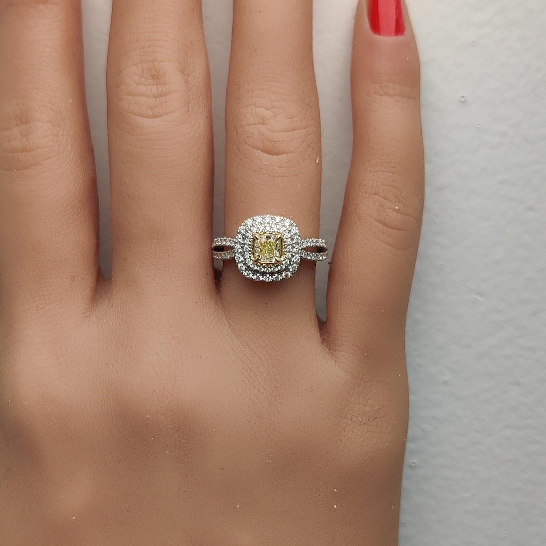 Natural Yellow Cushion Diamond 0.99 Carat TW Gold Cocktail Ring