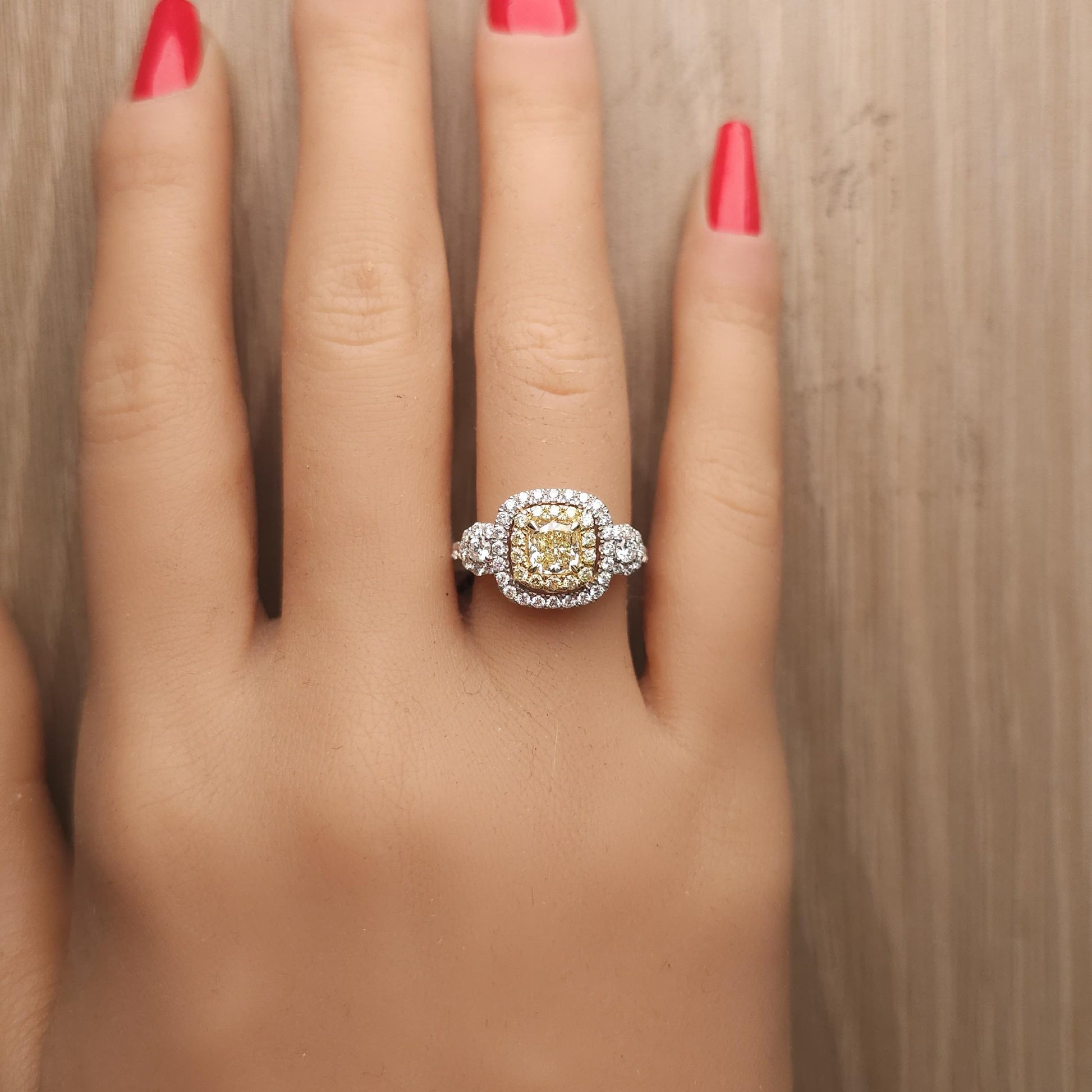 GIA Certified Fancy Light Yellow Cushion Diamond 1.48 Carat TW Gold Ring