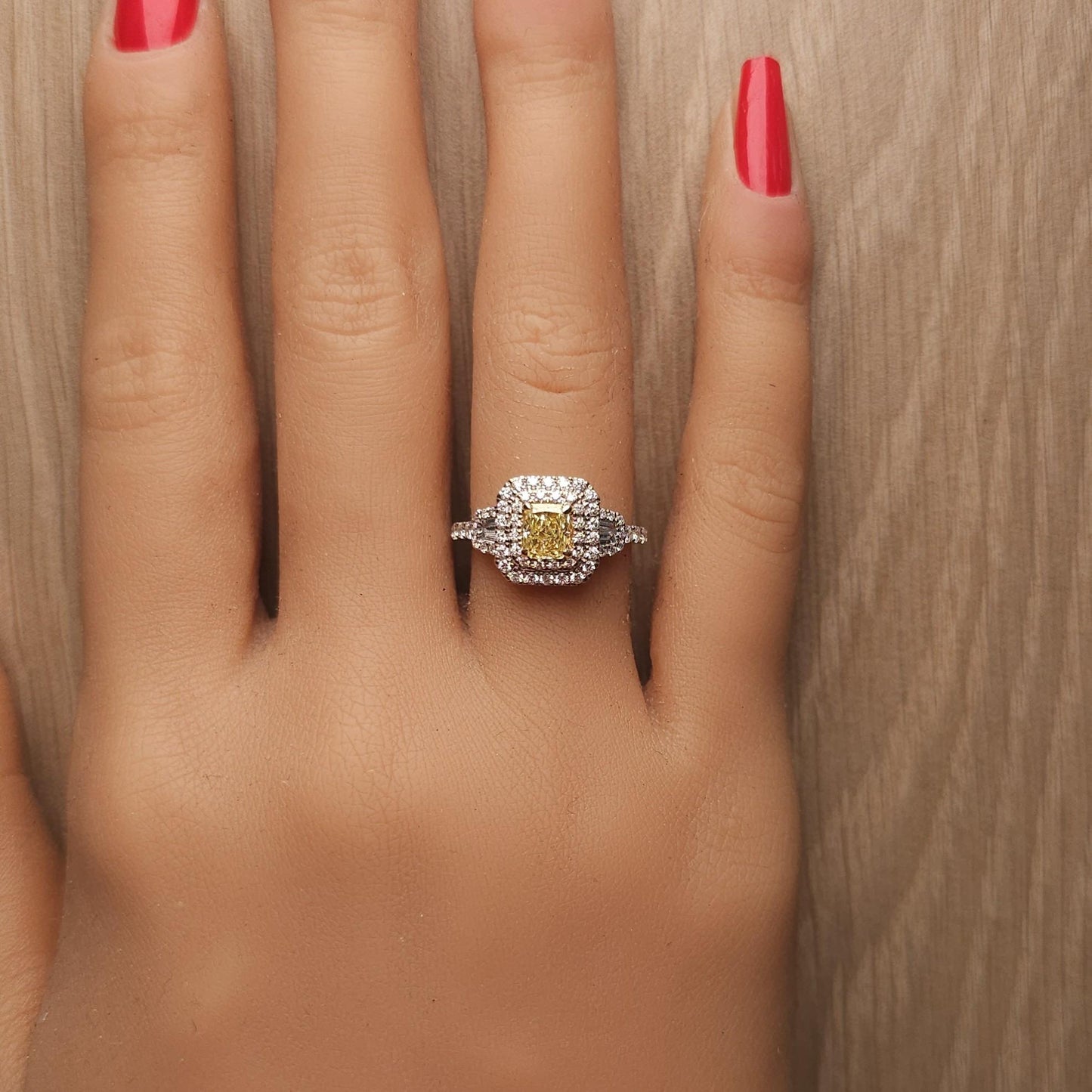 GIA Certified Fancy Yellow Radiant Diamond 1.21 Carat TW Gold Cocktail Ring
