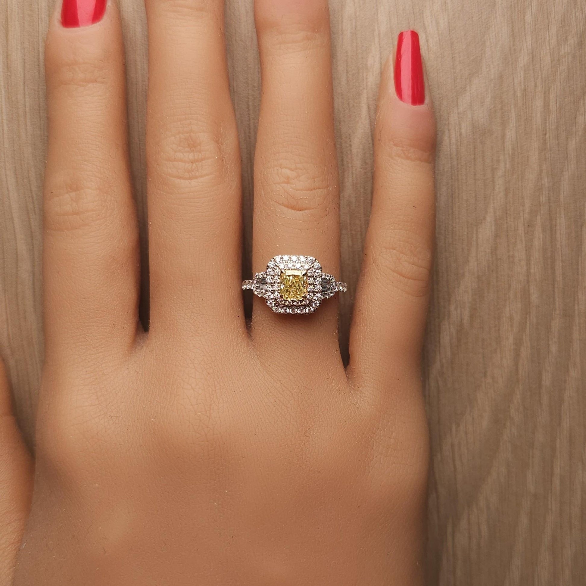 GIA Certified Fancy Yellow Radiant Diamond 1.21 Carat TW Gold Cocktail Ring
