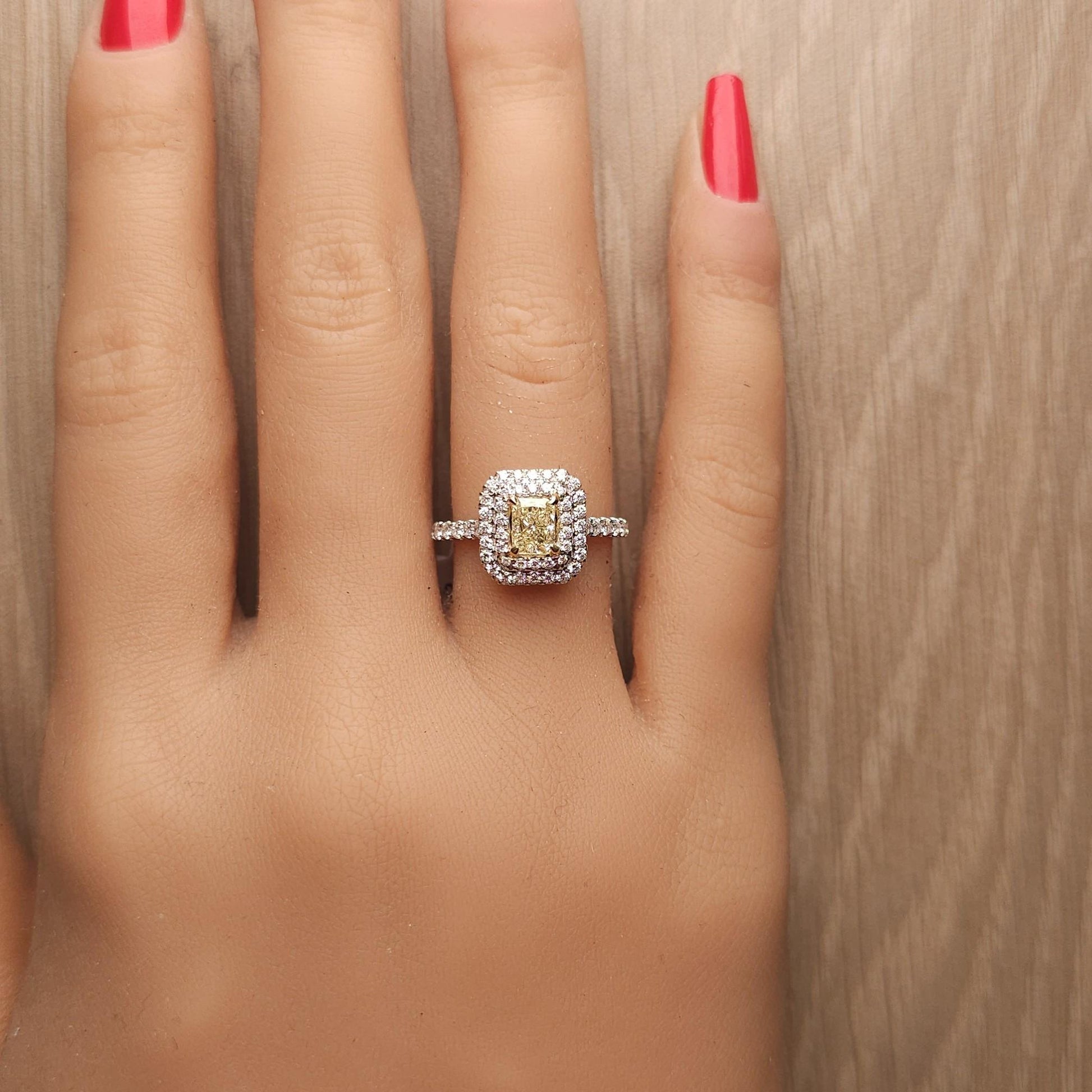 GIA Certified Natural Yellow Radiant Diamond 1.30 Carat TW Gold Cocktail Ring