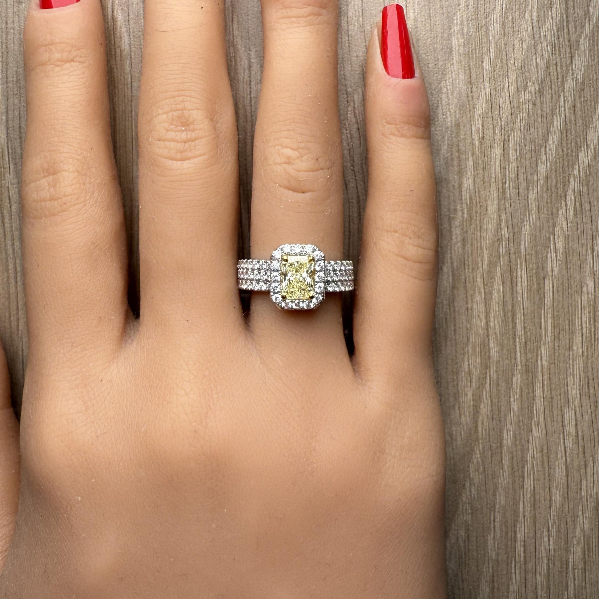 GIA Certified Natural Yellow Radiant Diamond 1.81 Carat TW Gold Cocktail Ring