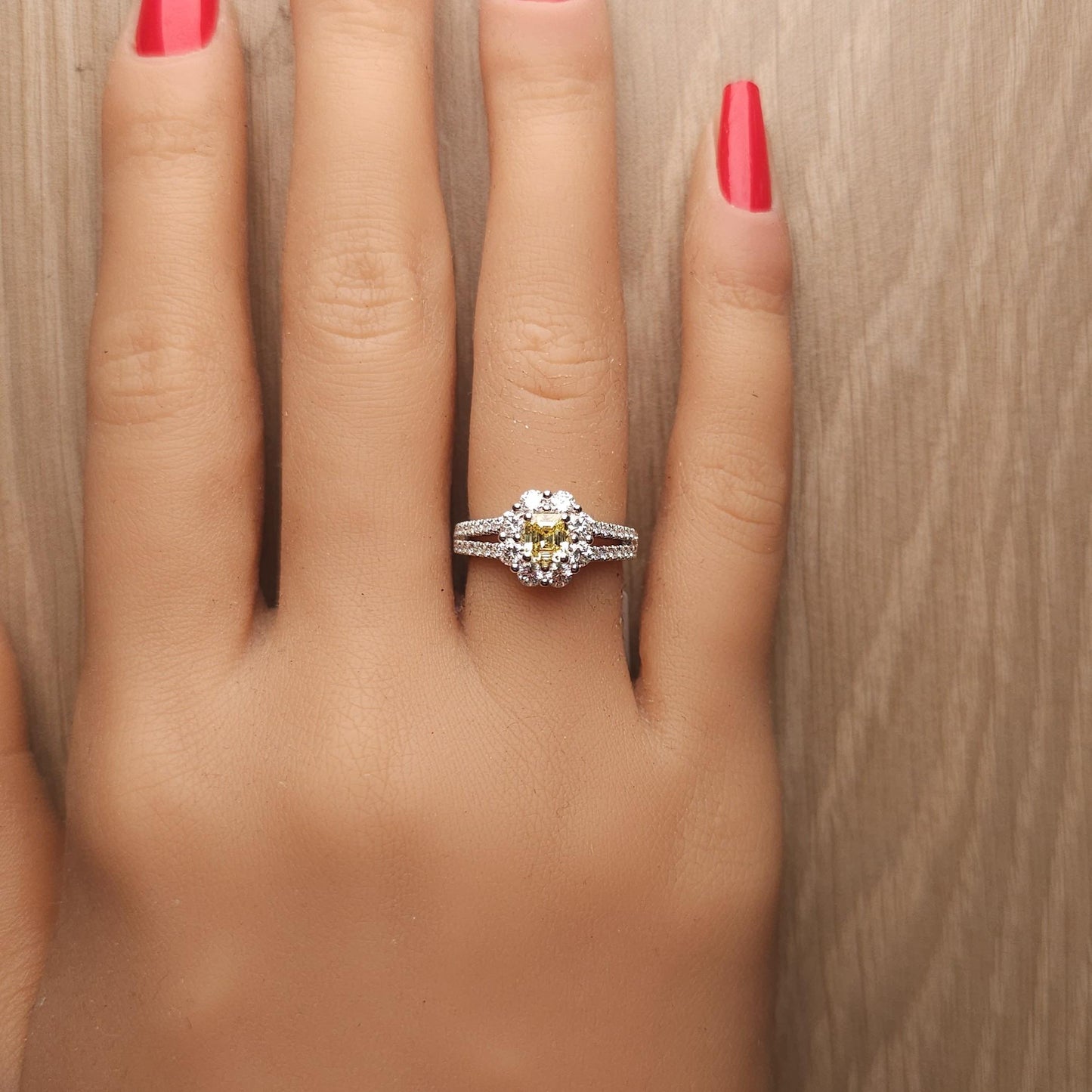 GIA Certified Intense Yellow Emerald Diamond 1.36 Carat TW Plat Cocktail Ring