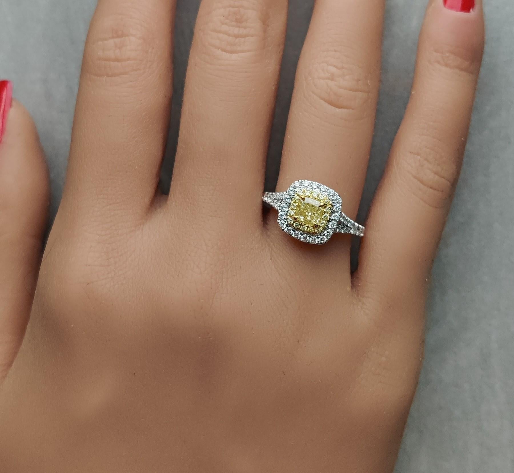 GIA Certified Natural Yellow Cushion Diamond 1.15 Carat TW Gold Cocktail Ring