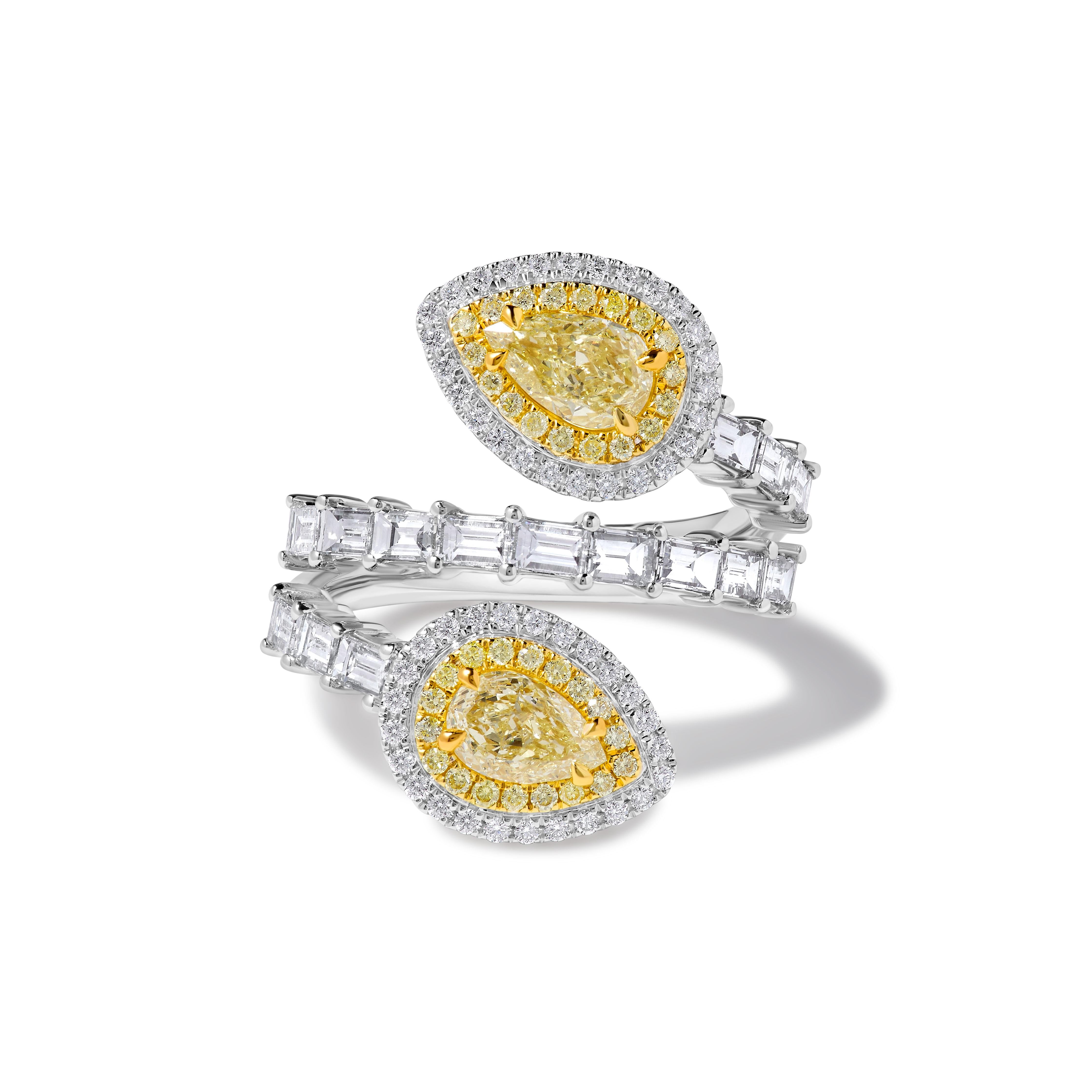 GIA Certified Natural Yellow Pear Diamond 2.78 Carat TW Gold Cocktail Ring