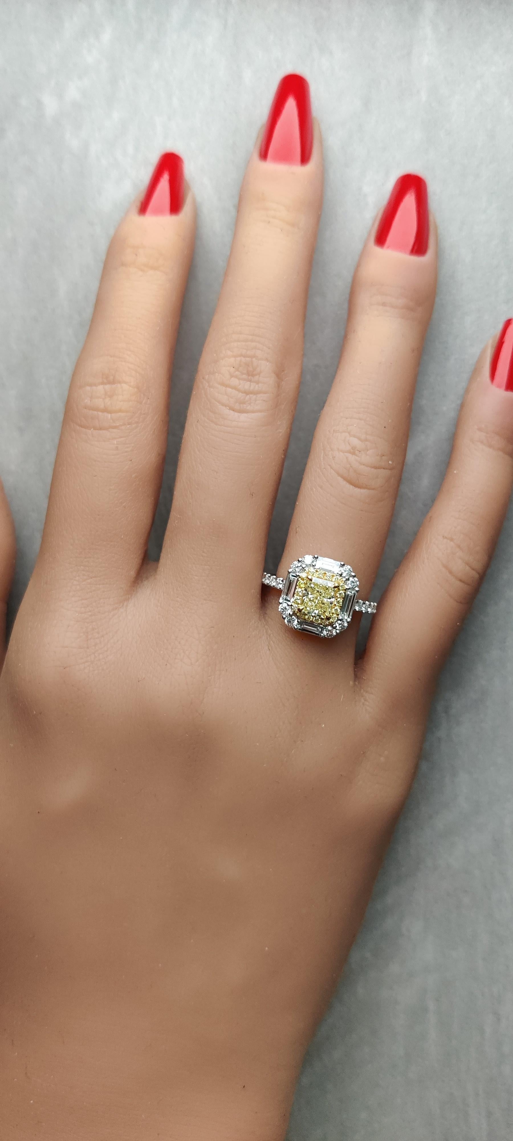 GIA Certified Natural Yellow Radiant Diamond 1.97 Carat TW Gold Cocktail Ring