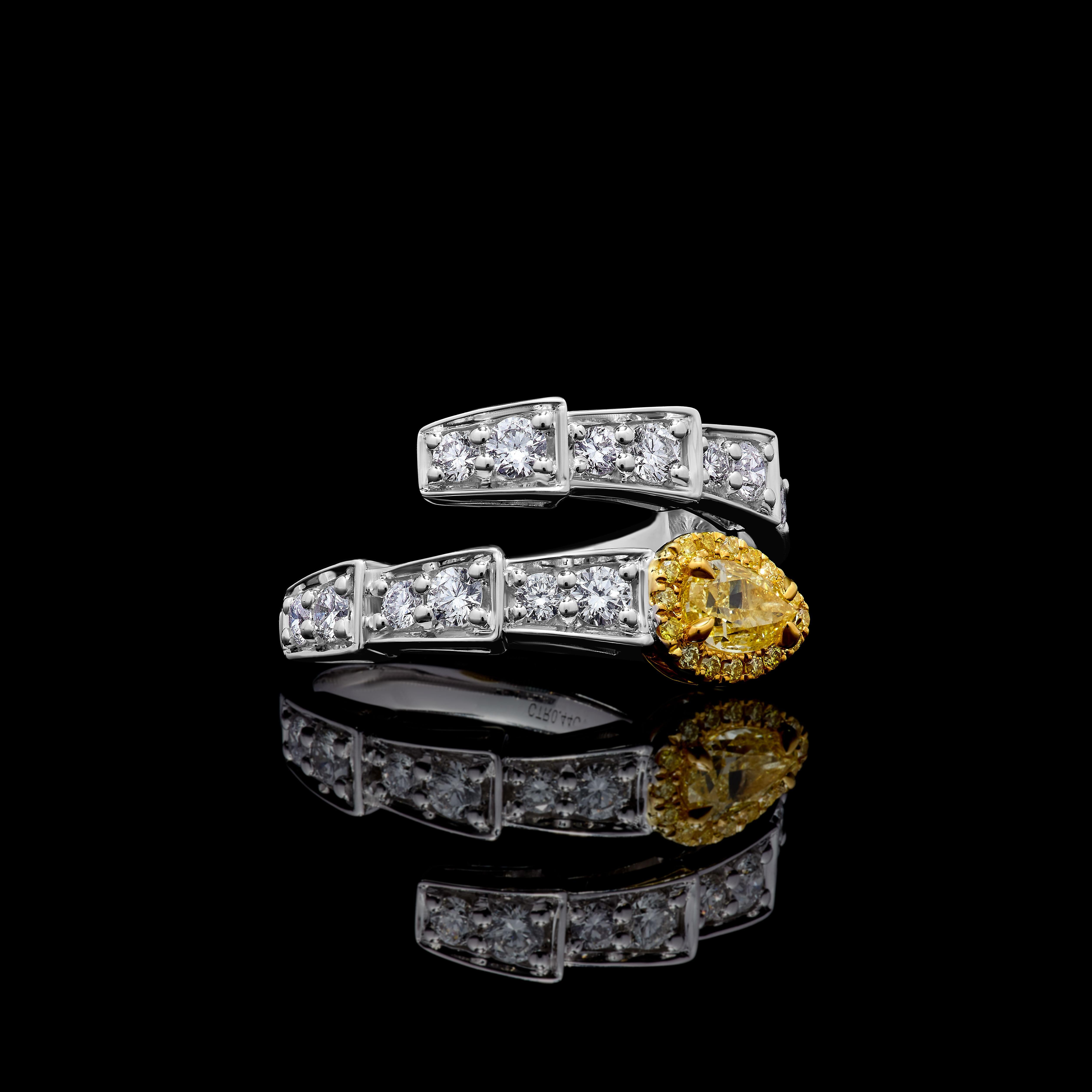 GIA Certified Natural Yellow Pear Diamond 1.28 Carat TW Gold Cocktail Ring