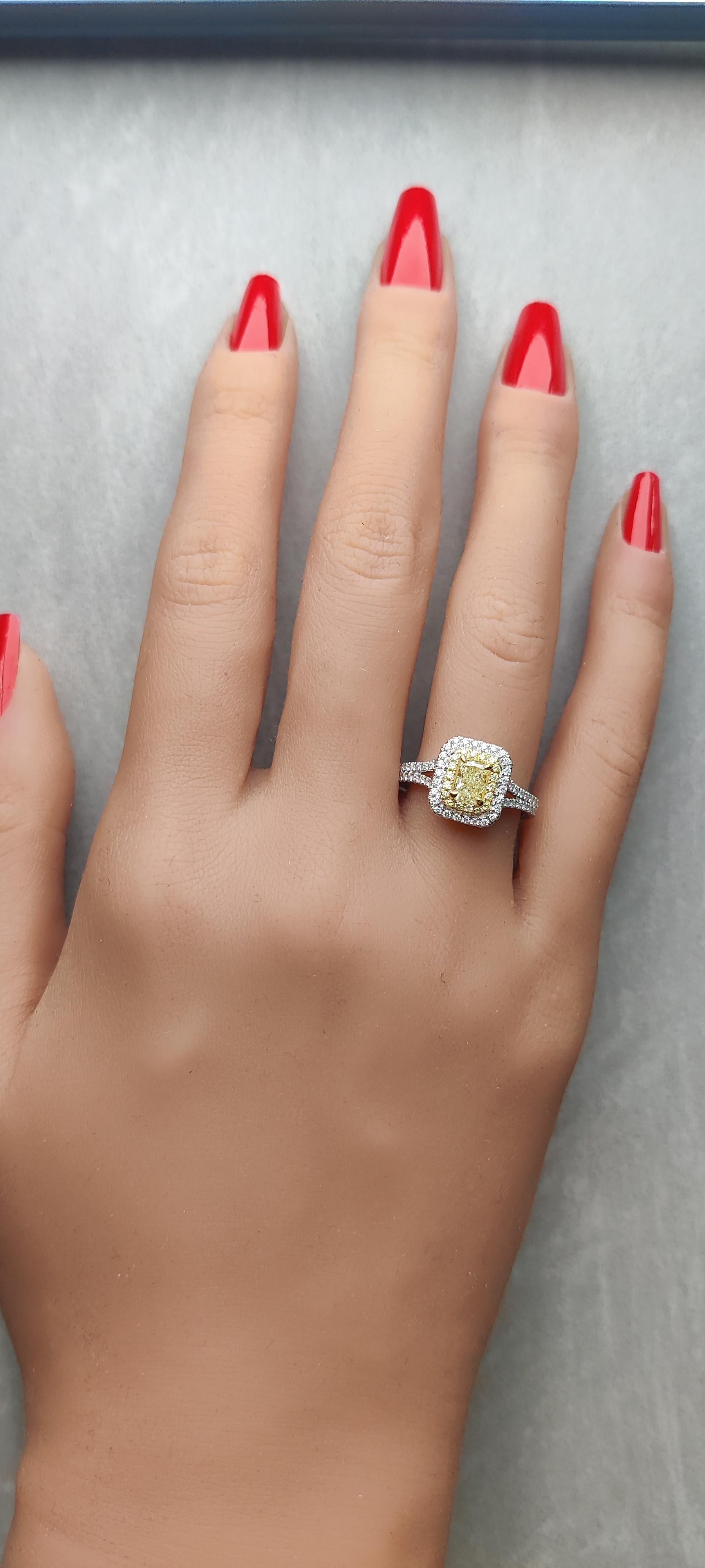 GIA Certified Natural Yellow Radiant Diamond 1.14 Carat TW Gold Cocktail Ring