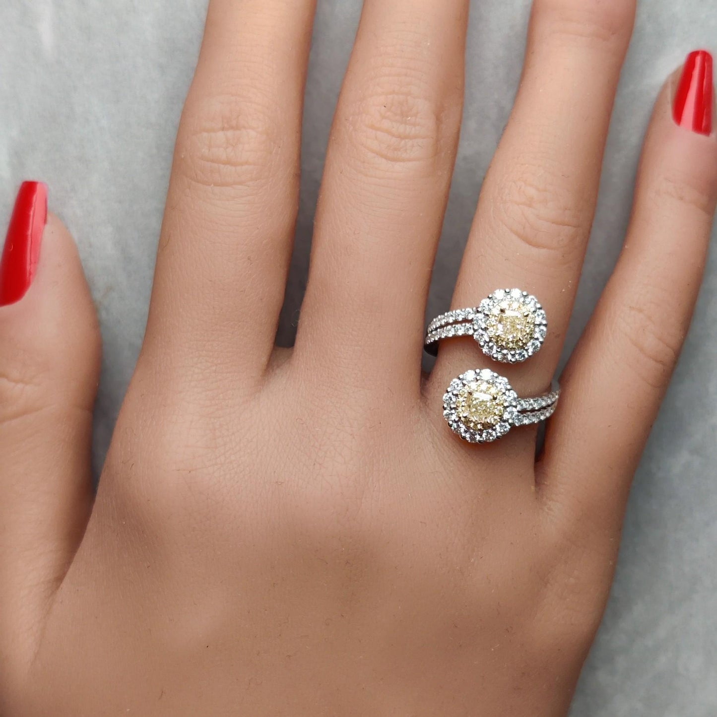 Natural Yellow Cushion Diamond 1.74 Carat TW Gold Ring