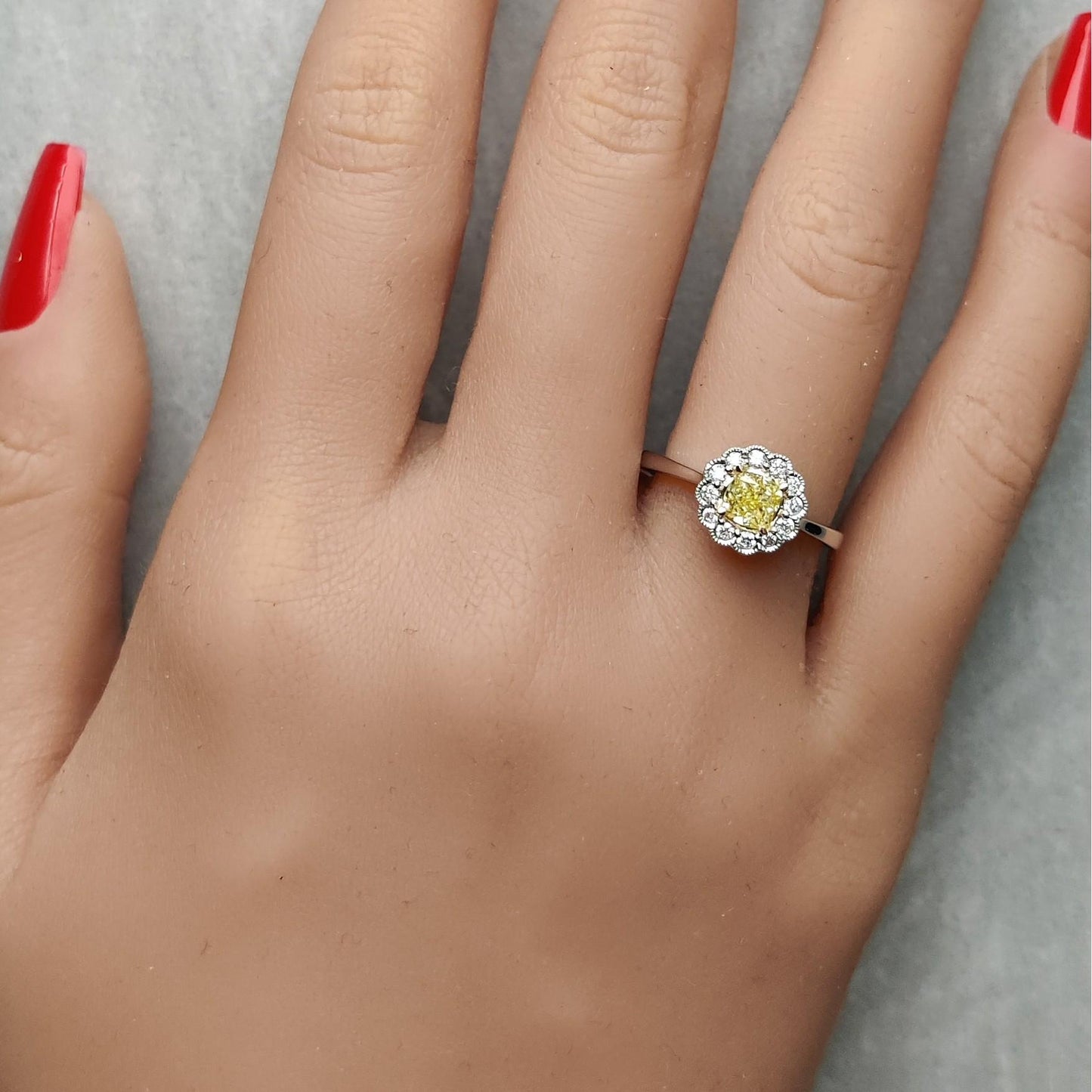 Natural Yellow Cushion Diamond 0.75 Carat TW Gold Cocktail Ring