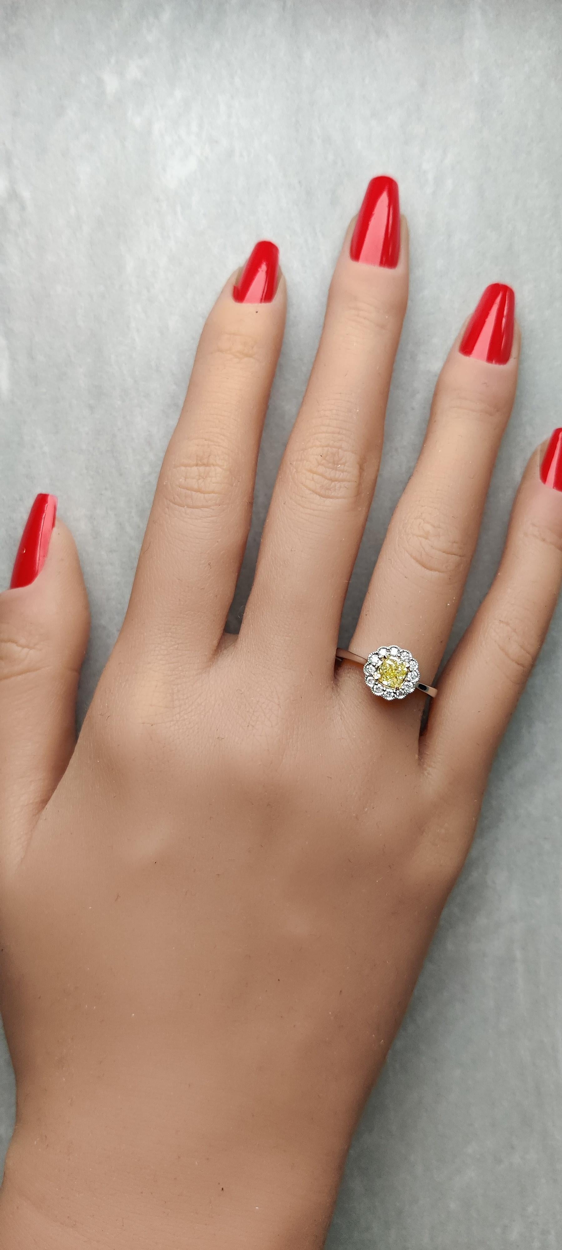 Natural Yellow Cushion Diamond 0.75 Carat TW Gold Cocktail Ring