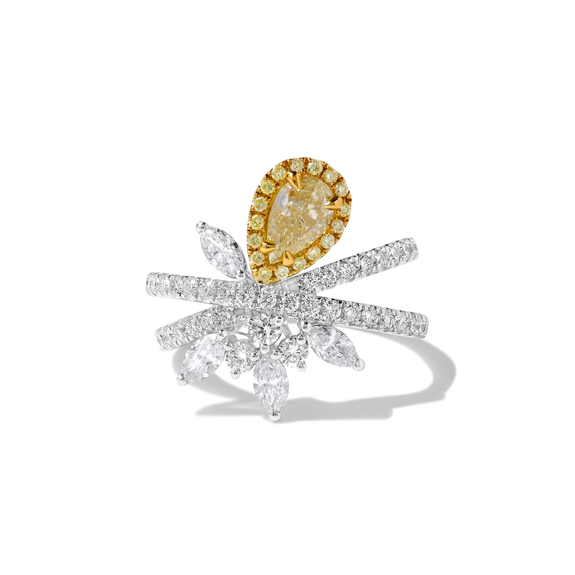 GIA Certified Natural Yellow Pear Diamond 2.06 Carat TW Gold Cocktail Ring