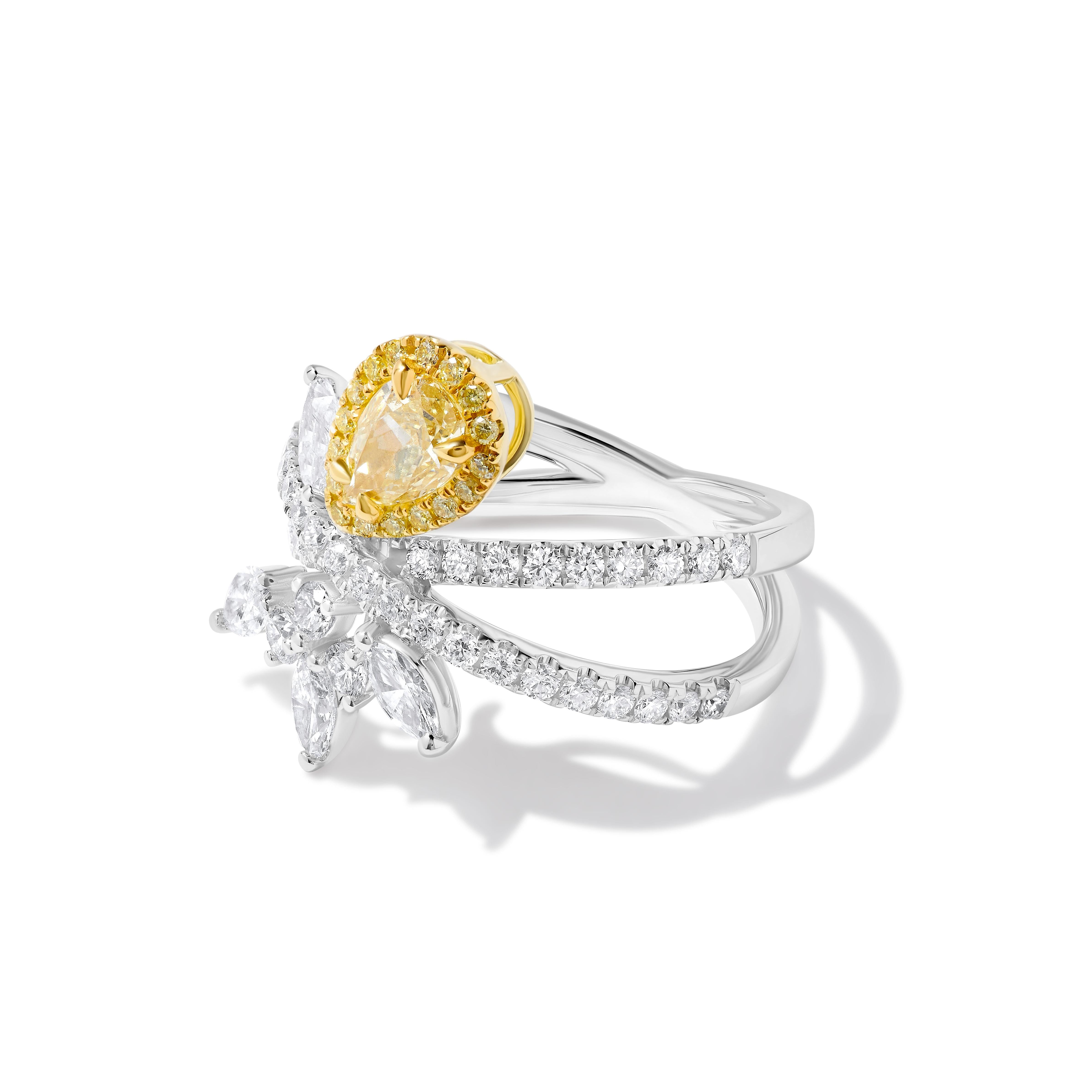 GIA Certified Natural Yellow Pear Diamond 2.06 Carat TW Gold Cocktail Ring