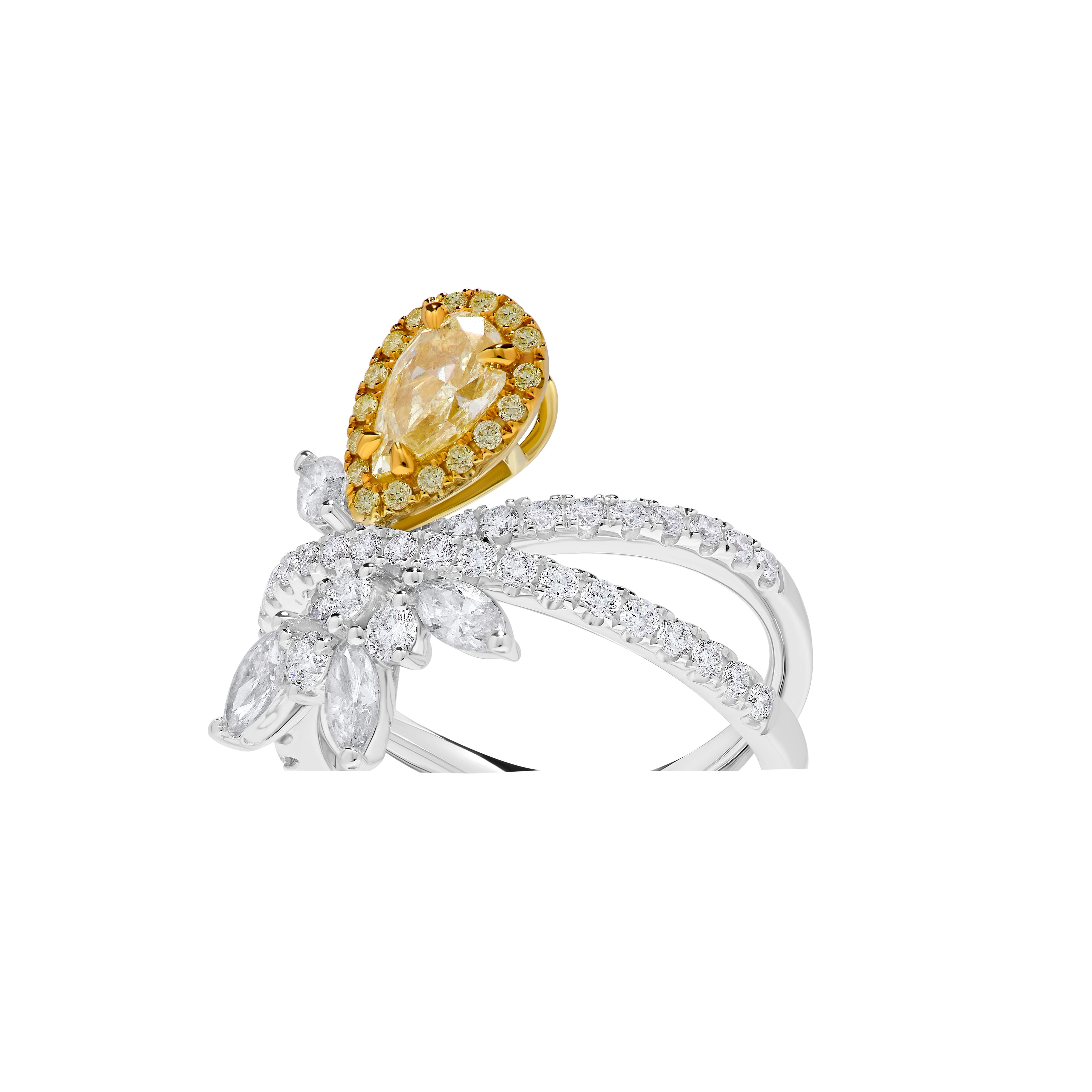 GIA Certified Natural Yellow Pear Diamond 2.06 Carat TW Gold Cocktail Ring