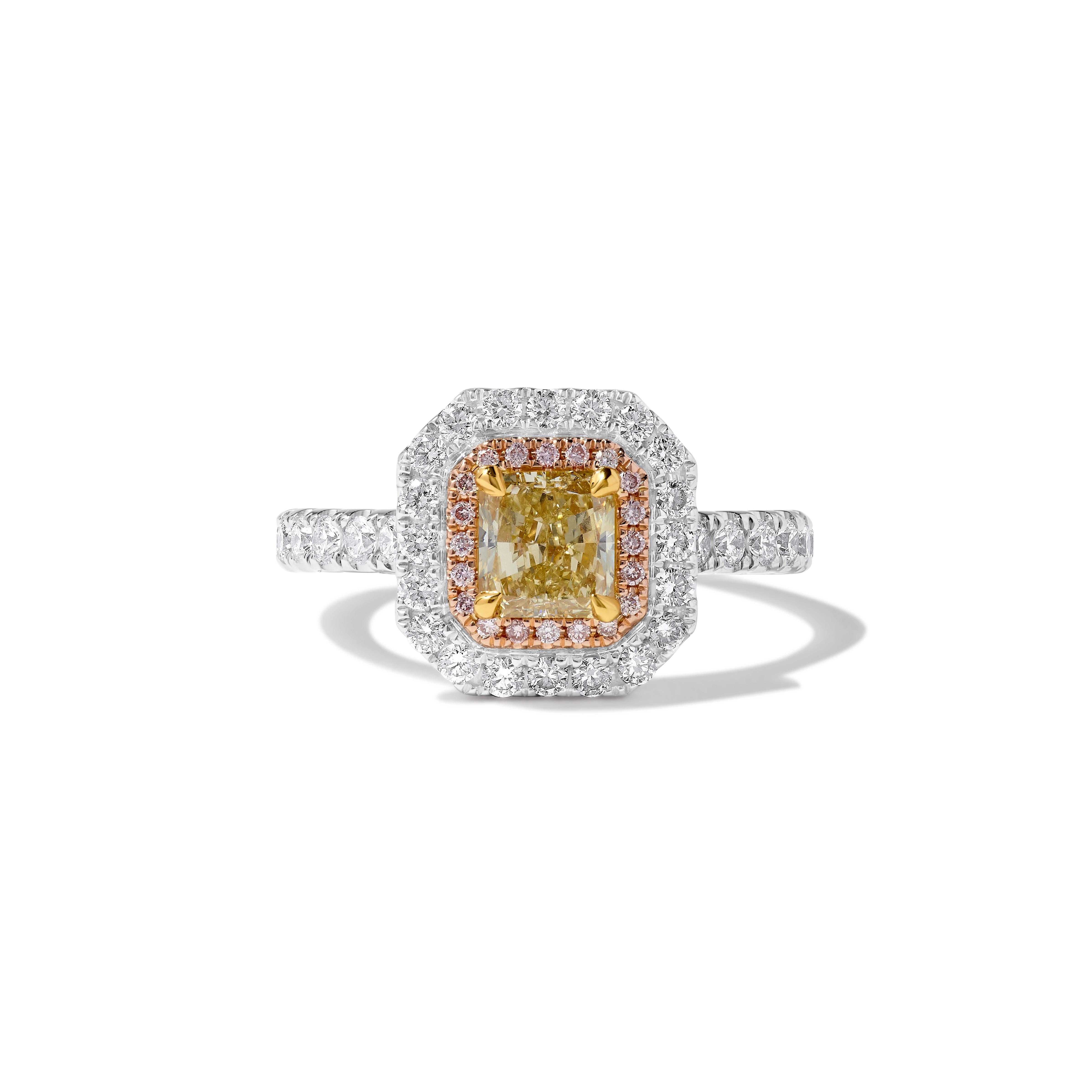 GIA Certified Natural Yellow Radiant Diamond 1.61 Carat TW Gold Cocktail Ring