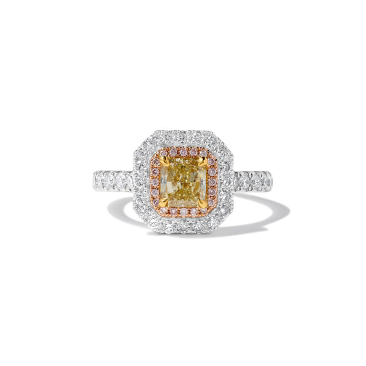 GIA Certified Natural Yellow Radiant Diamond 1.61 Carat TW Gold Cocktail Ring