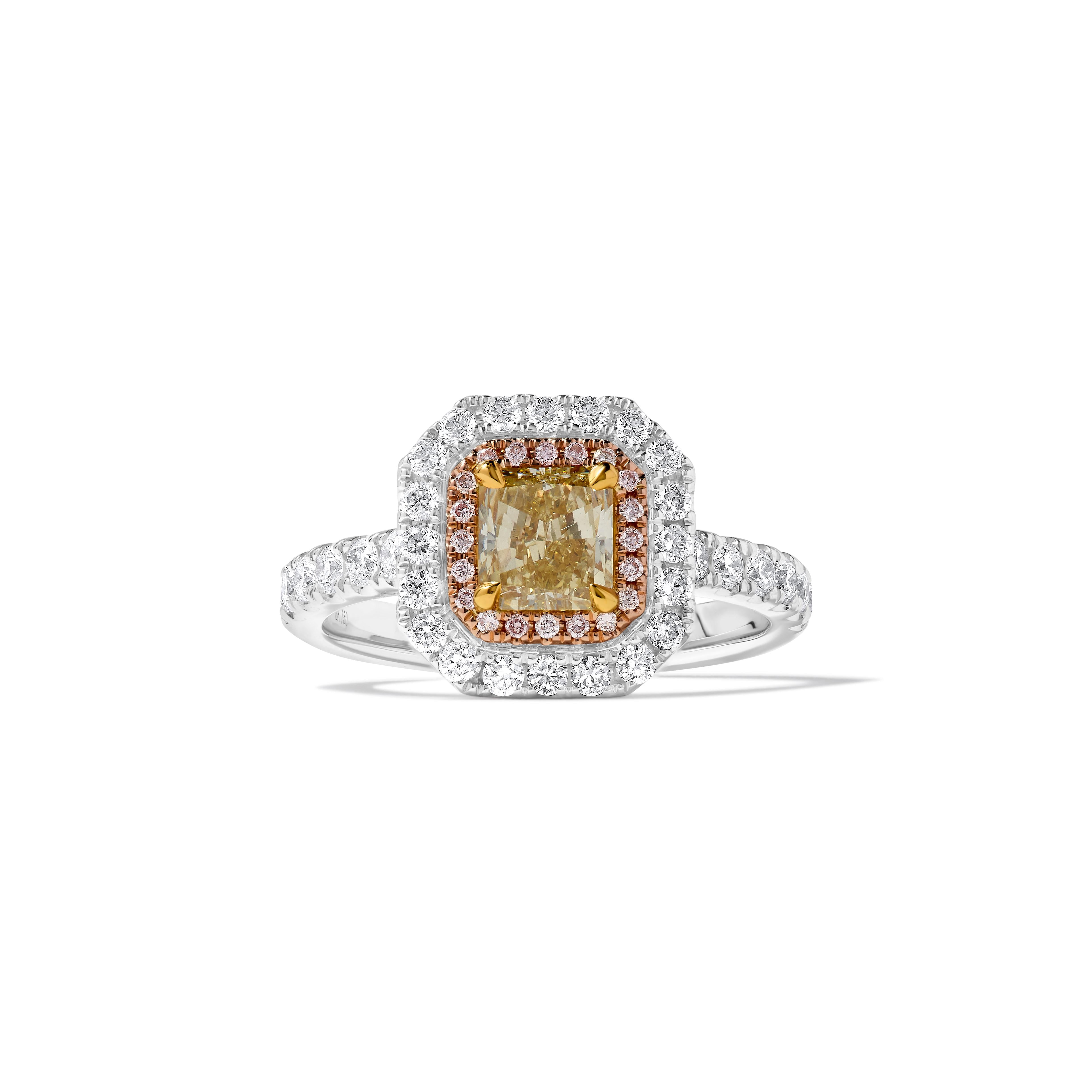 GIA Certified Natural Yellow Radiant Diamond 1.61 Carat TW Gold Cocktail Ring