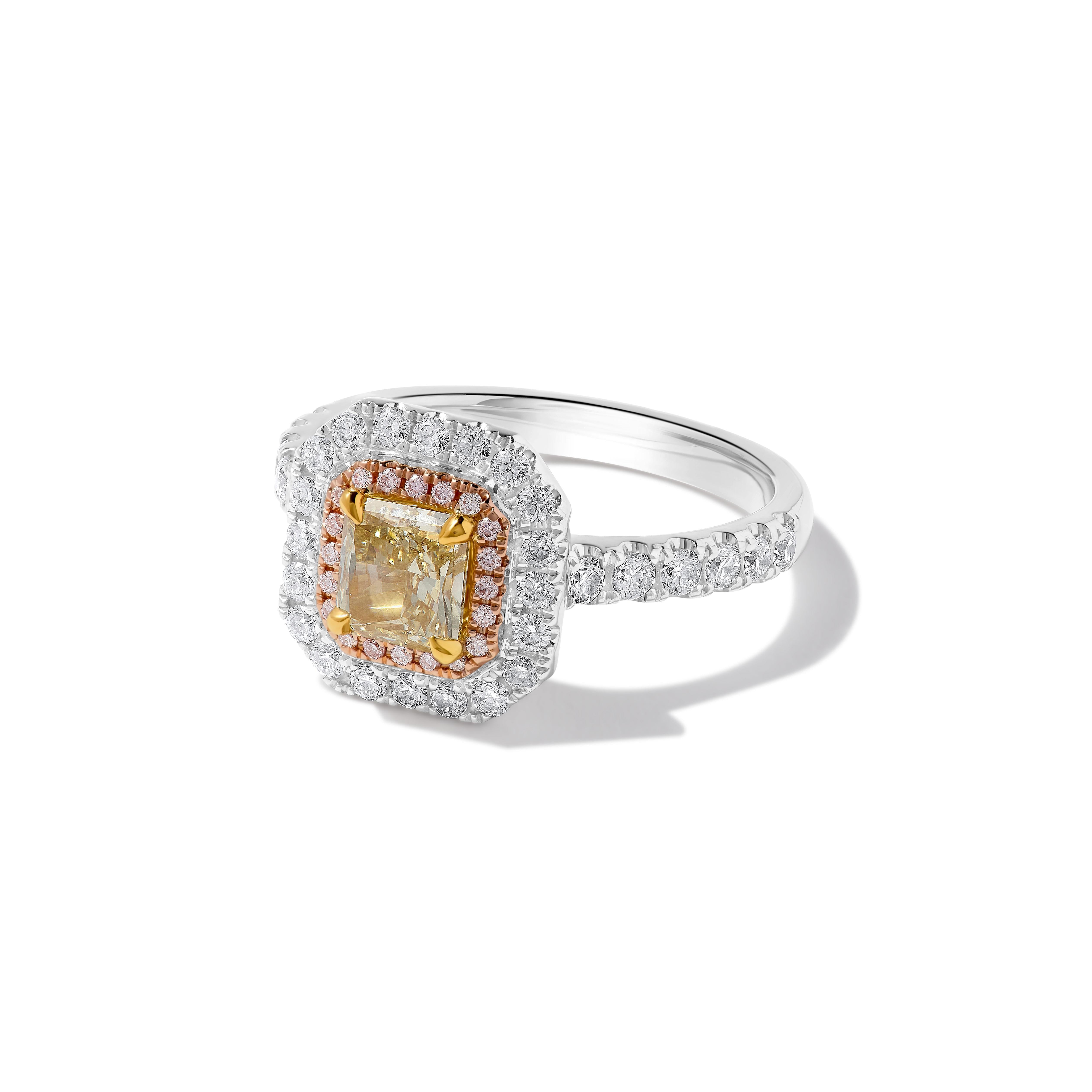 GIA Certified Natural Yellow Radiant Diamond 1.61 Carat TW Gold Cocktail Ring