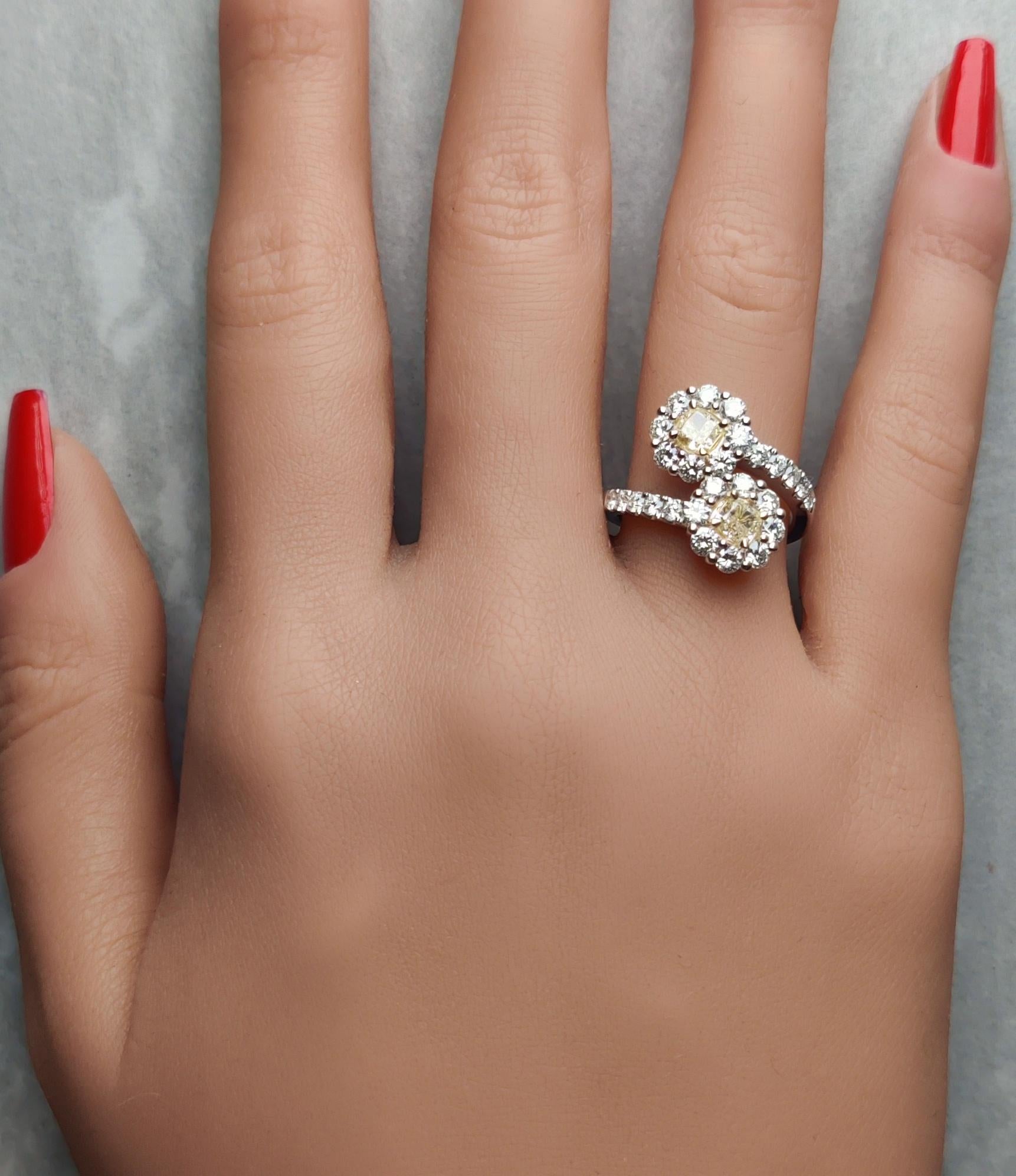 Natural Yellow Cushion Diamond 2.00 Carat TW Gold Cocktail Ring