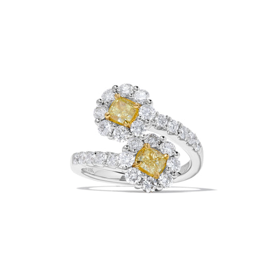 Natural Yellow Cushion Diamond 2.00 Carat TW Gold Cocktail Ring