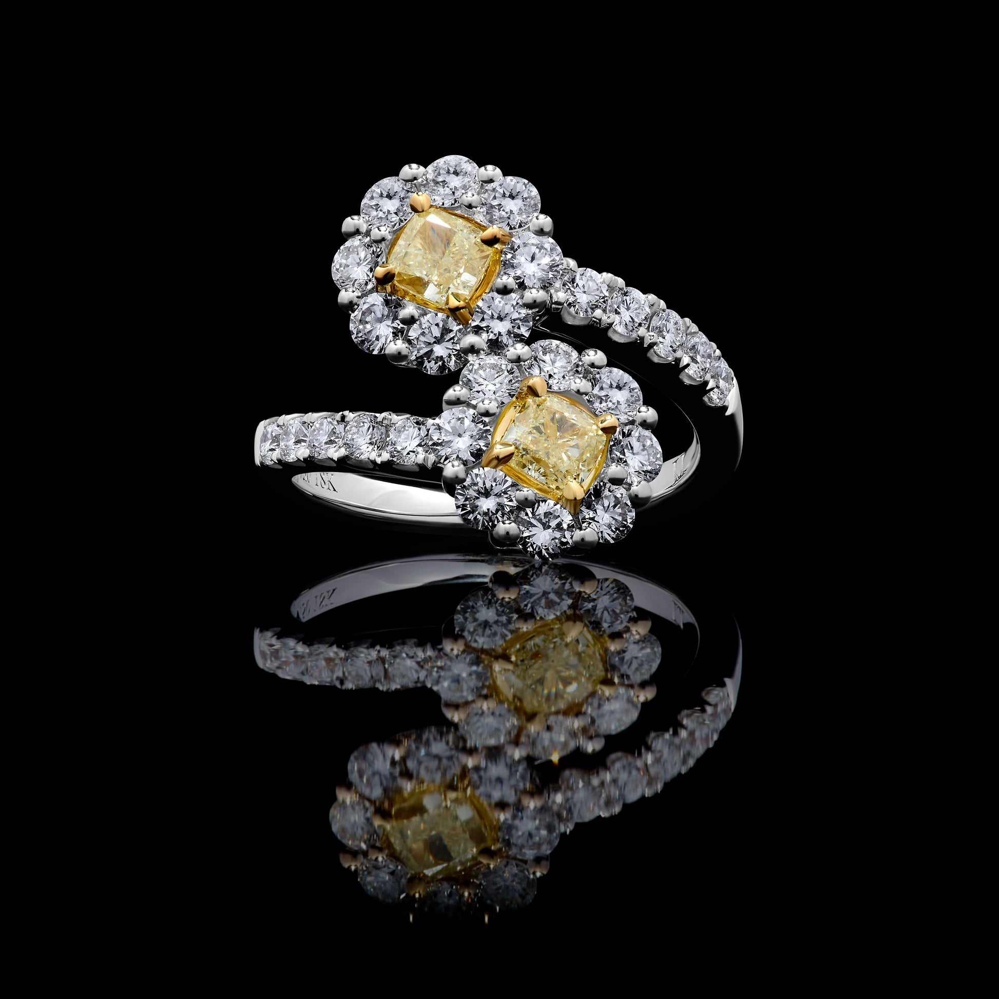 Natural Yellow Cushion Diamond 2.00 Carat TW Gold Cocktail Ring