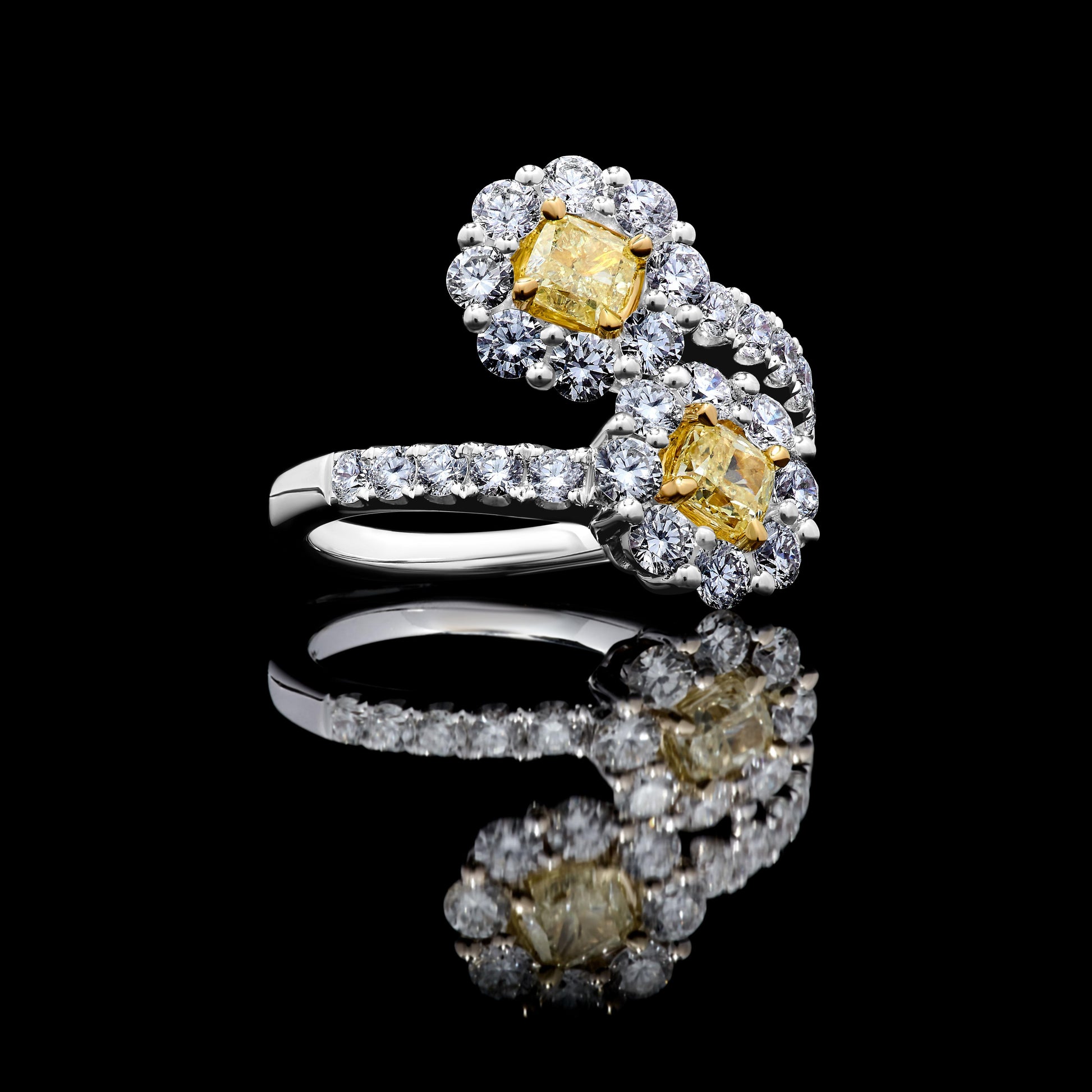 Natural Yellow Cushion Diamond 2.00 Carat TW Gold Cocktail Ring
