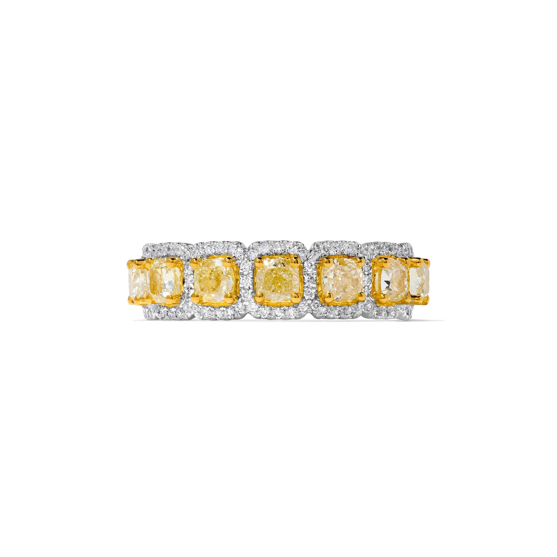 Natural Yellow Cushion Diamond 1.80 Carat TW Gold Cocktail Ring