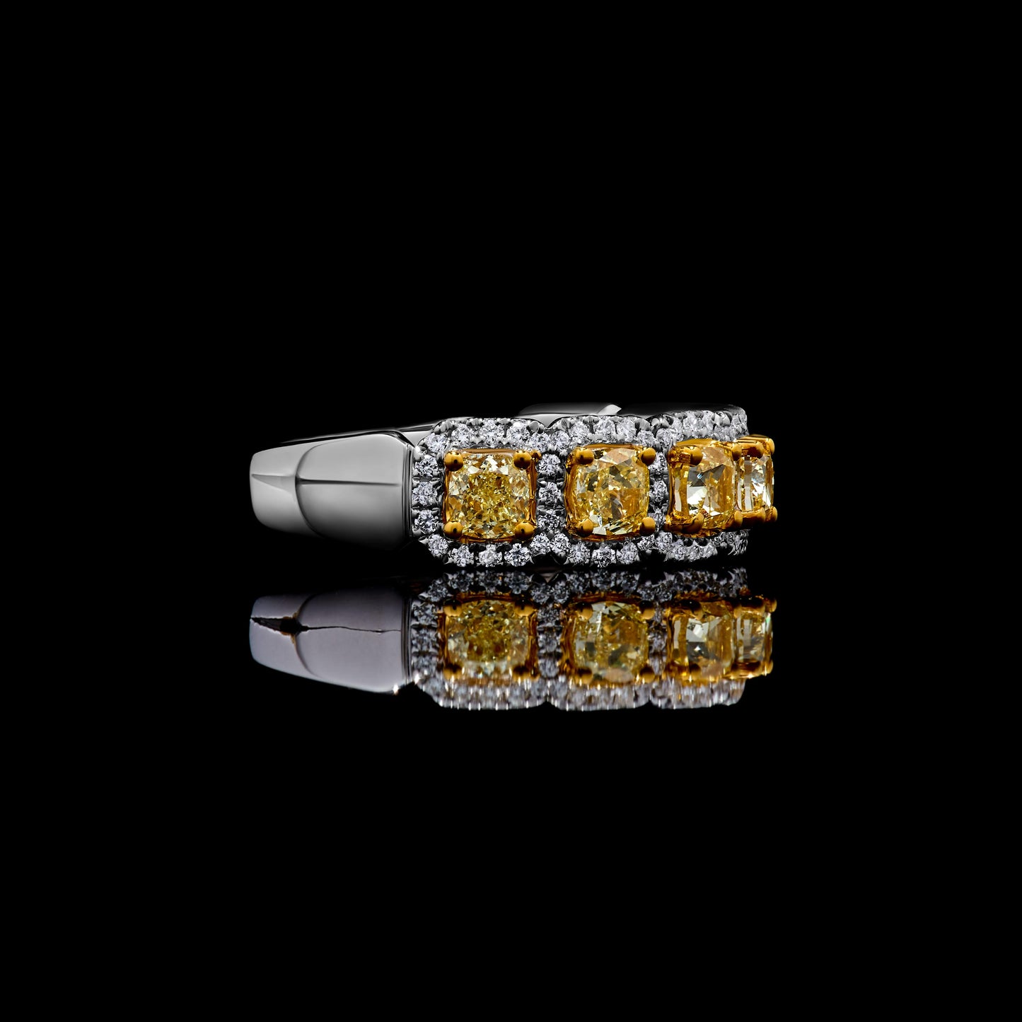 Natural Yellow Cushion Diamond 1.80 Carat TW Gold Cocktail Ring