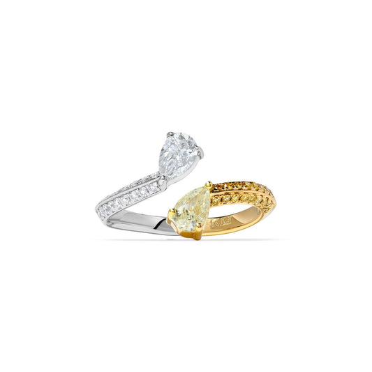 Natural Yellow Pear and White Diamond 1.27 Carat TW Yellow Gold Cocktail Ring