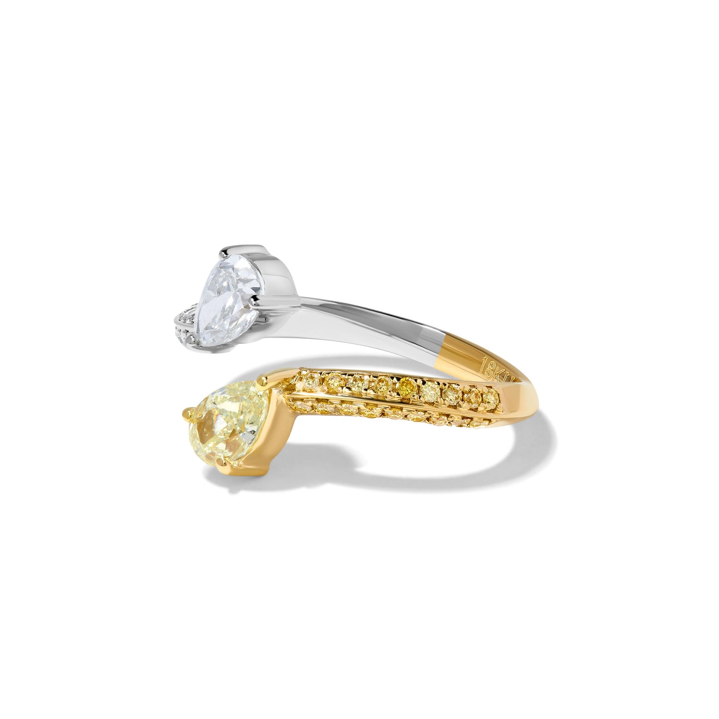 Natural Yellow Pear and White Diamond 1.27 Carat TW Yellow Gold Cocktail Ring