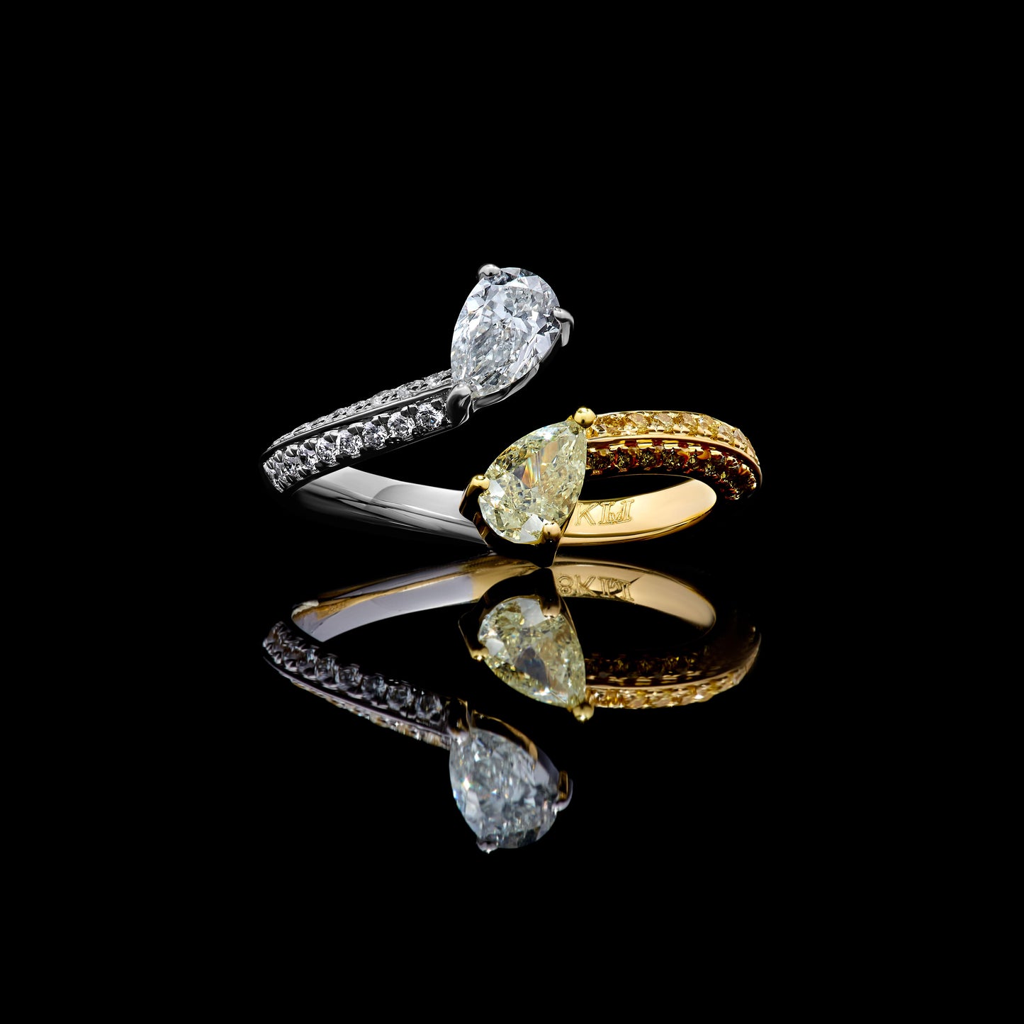 Natural Yellow Pear and White Diamond 1.27 Carat TW Yellow Gold Cocktail Ring