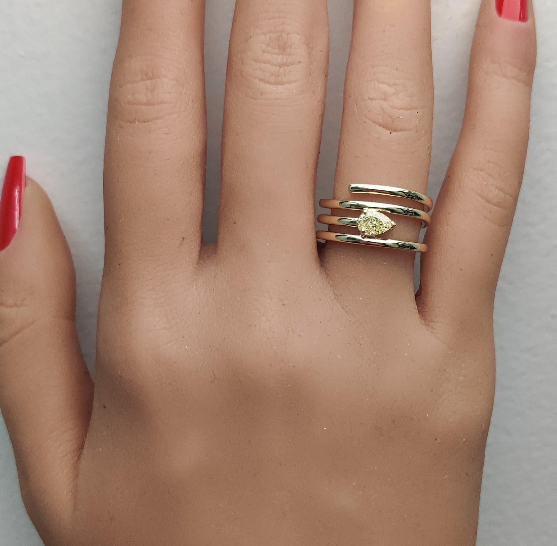 Natural Yellow Pear Diamond .50 Carat TW Yellow Gold Cocktail Ring