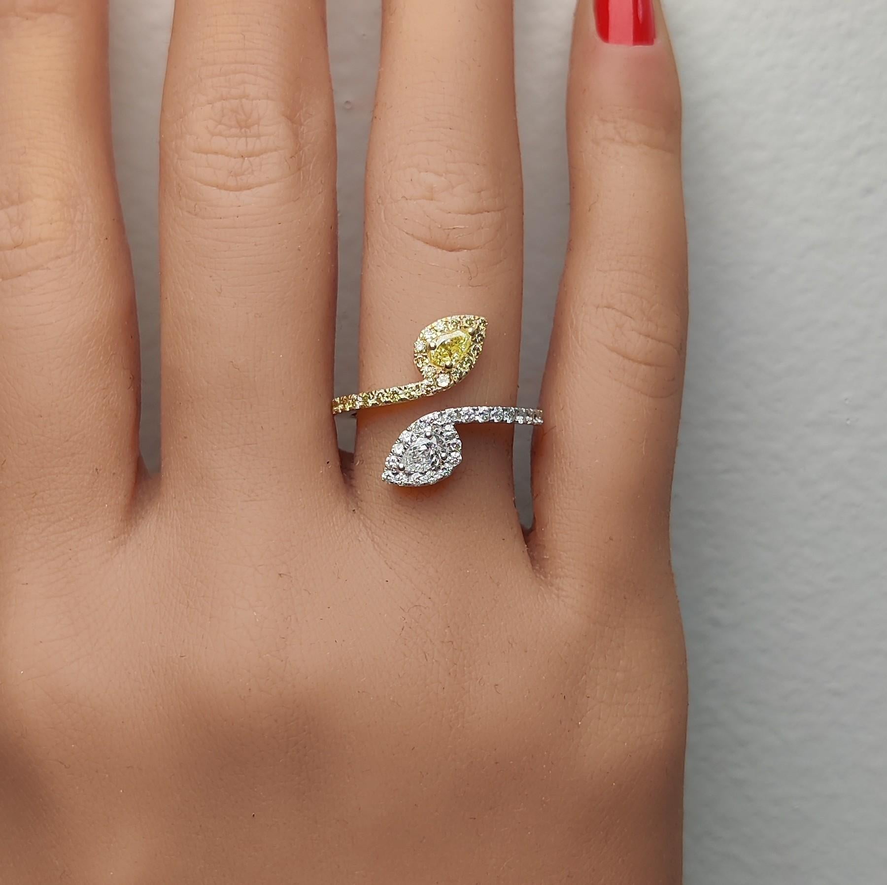 Natural Yellow Pear and White Diamond 0.99 Carat TW Yellow Gold Cocktail Ring