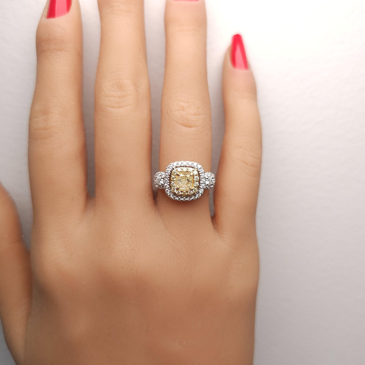 Natural Yellow Cushion Diamond 1.45 Carat TW Gold Cocktail Ring