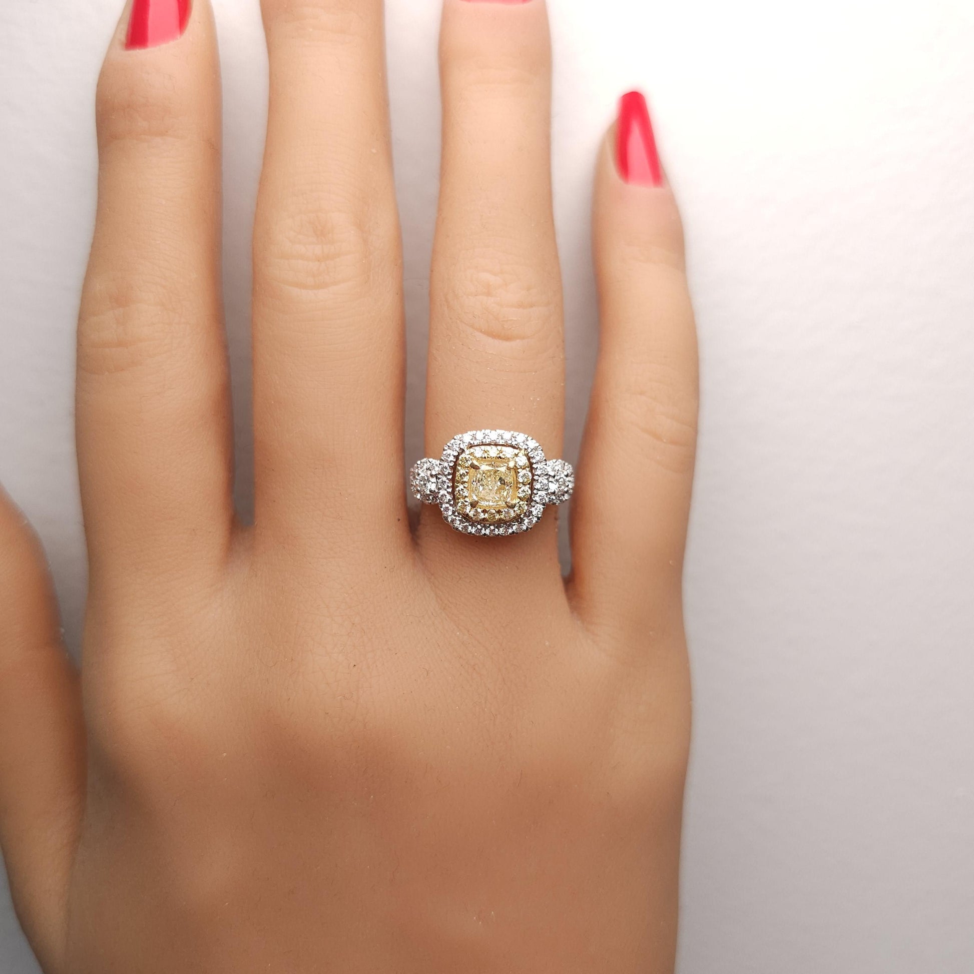 Natural Yellow Cushion Diamond 1.45 Carat TW Gold Cocktail Ring