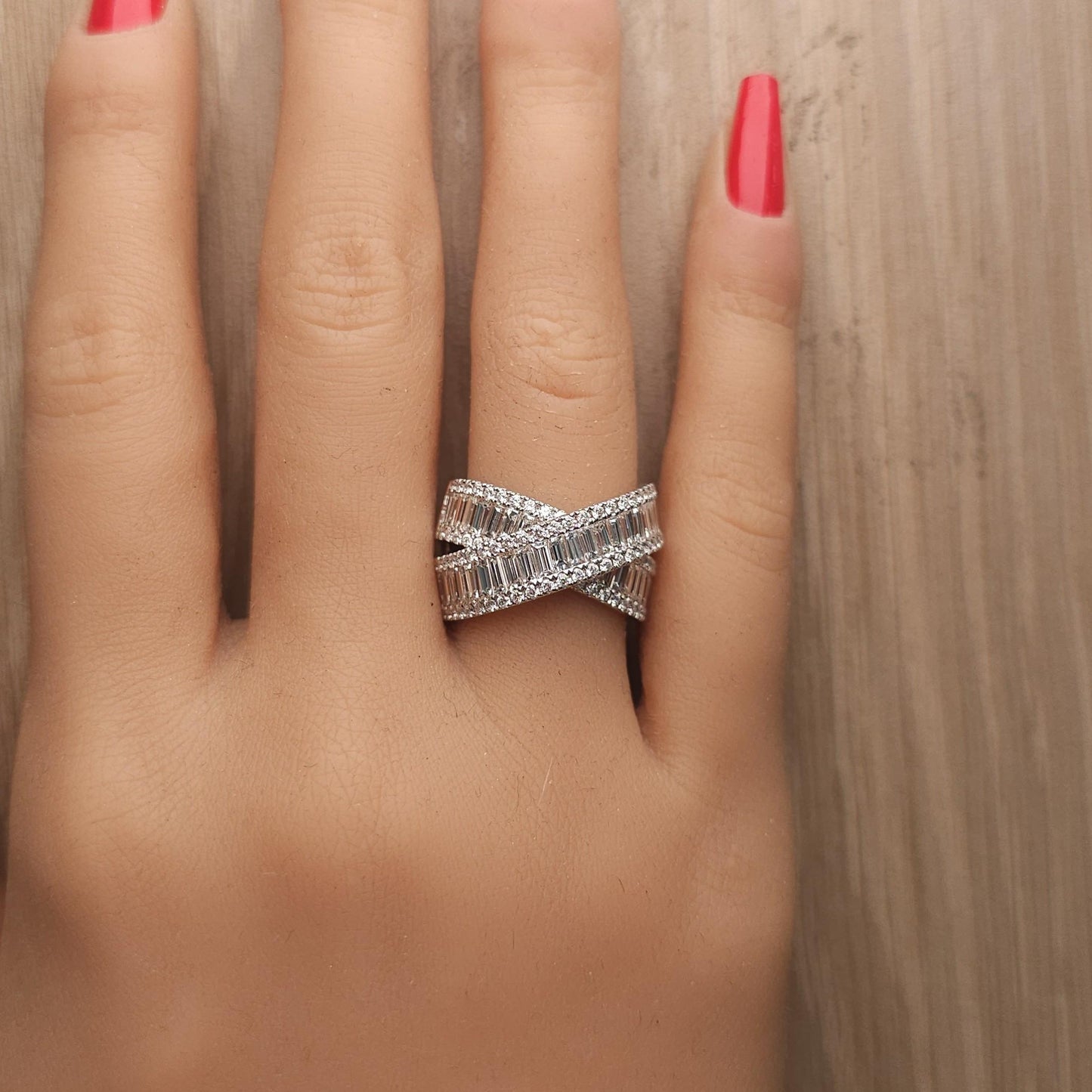 Natural White Baguette Diamond 3.68 Carat TW White Gold Cocktail Ring