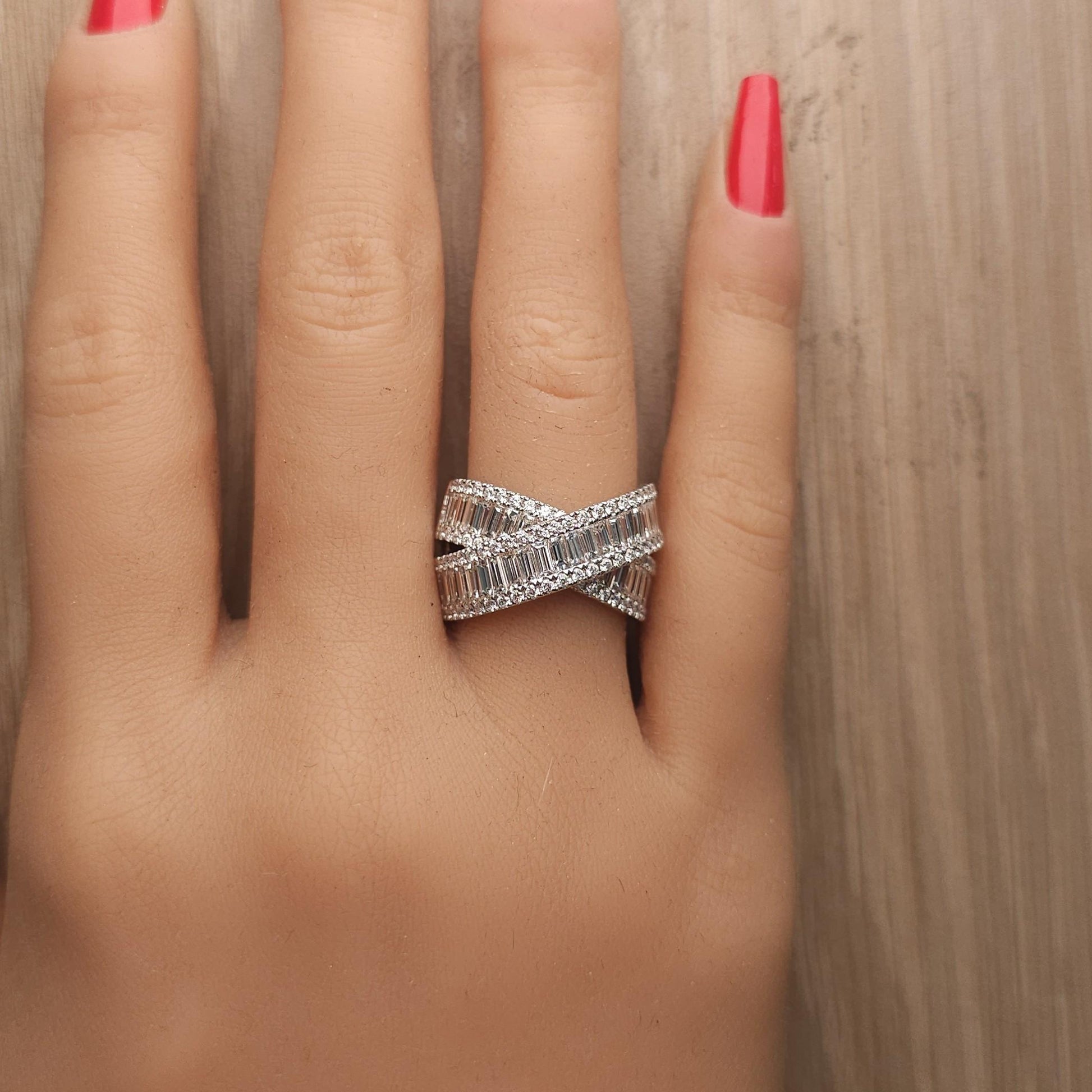 Natural White Baguette Diamond 3.68 Carat TW White Gold Cocktail Ring